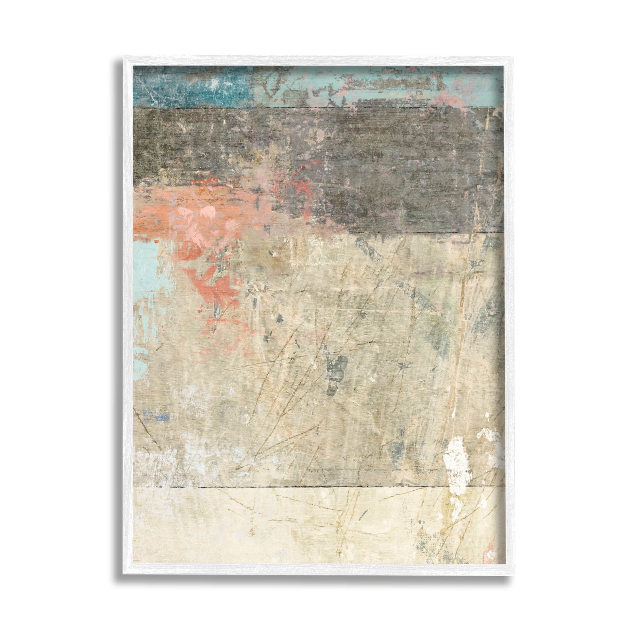 Stupell Industries Urban Layered Abstract Collage Painting White Framed Art Print Wall Art, Design by Suzanne Nicoll