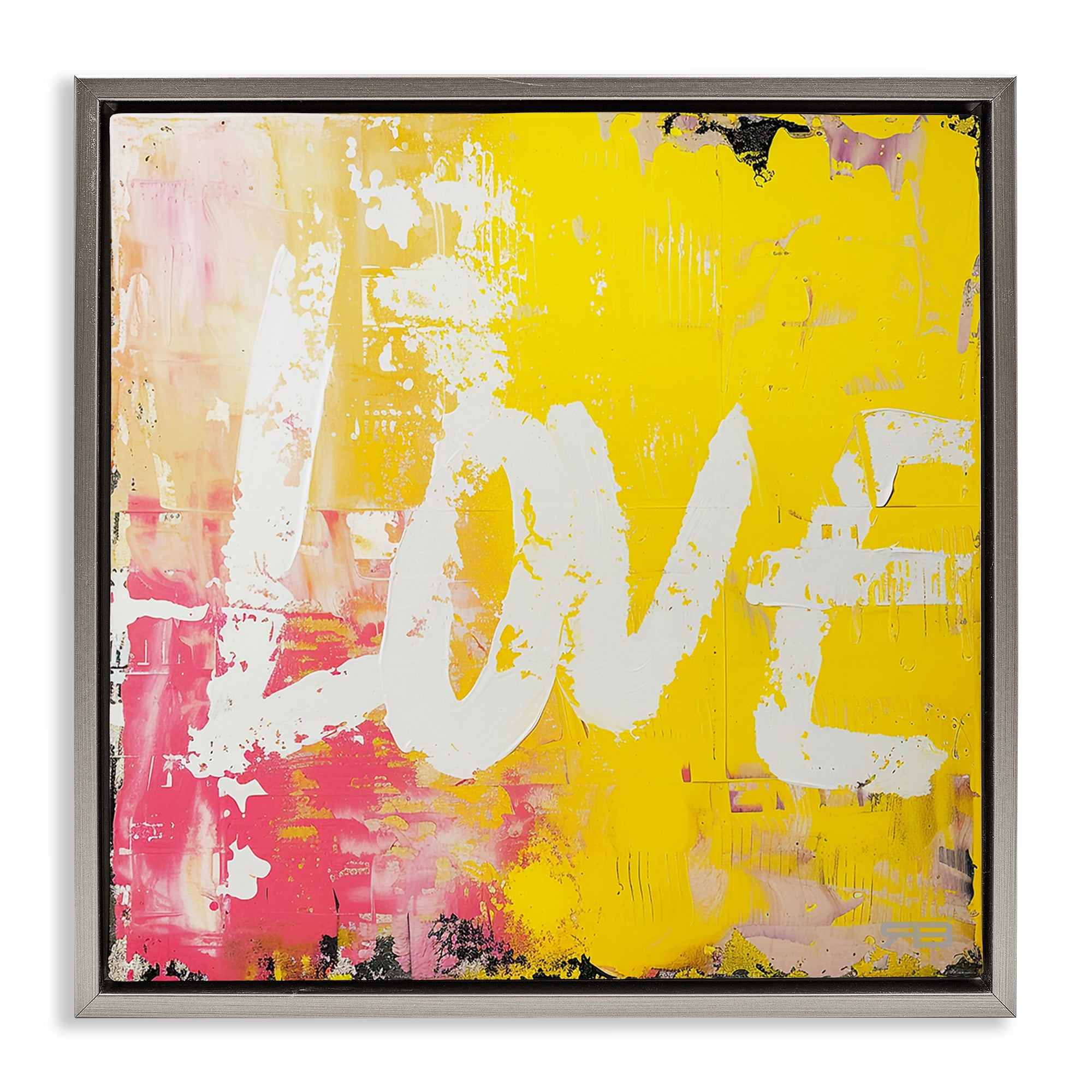 Stupell Industries Urban Love Paint Style Abstract Painting Gray Floater Framed Canvas Art Print Wall Art, 18 x 18