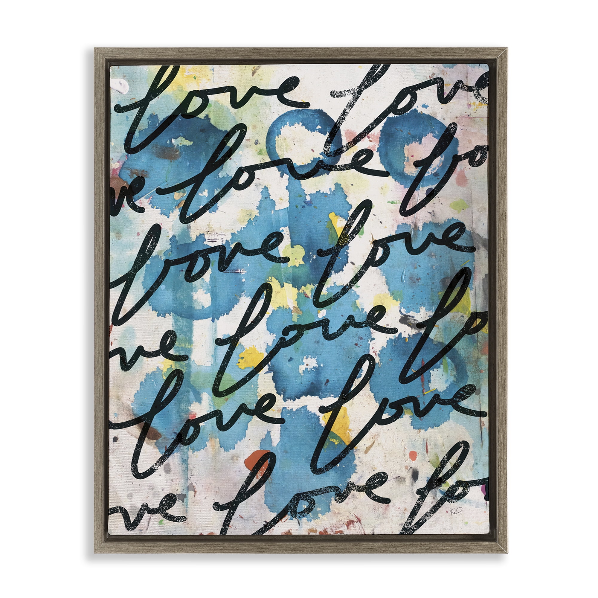 Stupell Industries Urban Love Pattern Typography Painting Brown Floater Framed Art Print Wall Art, 17 x 21