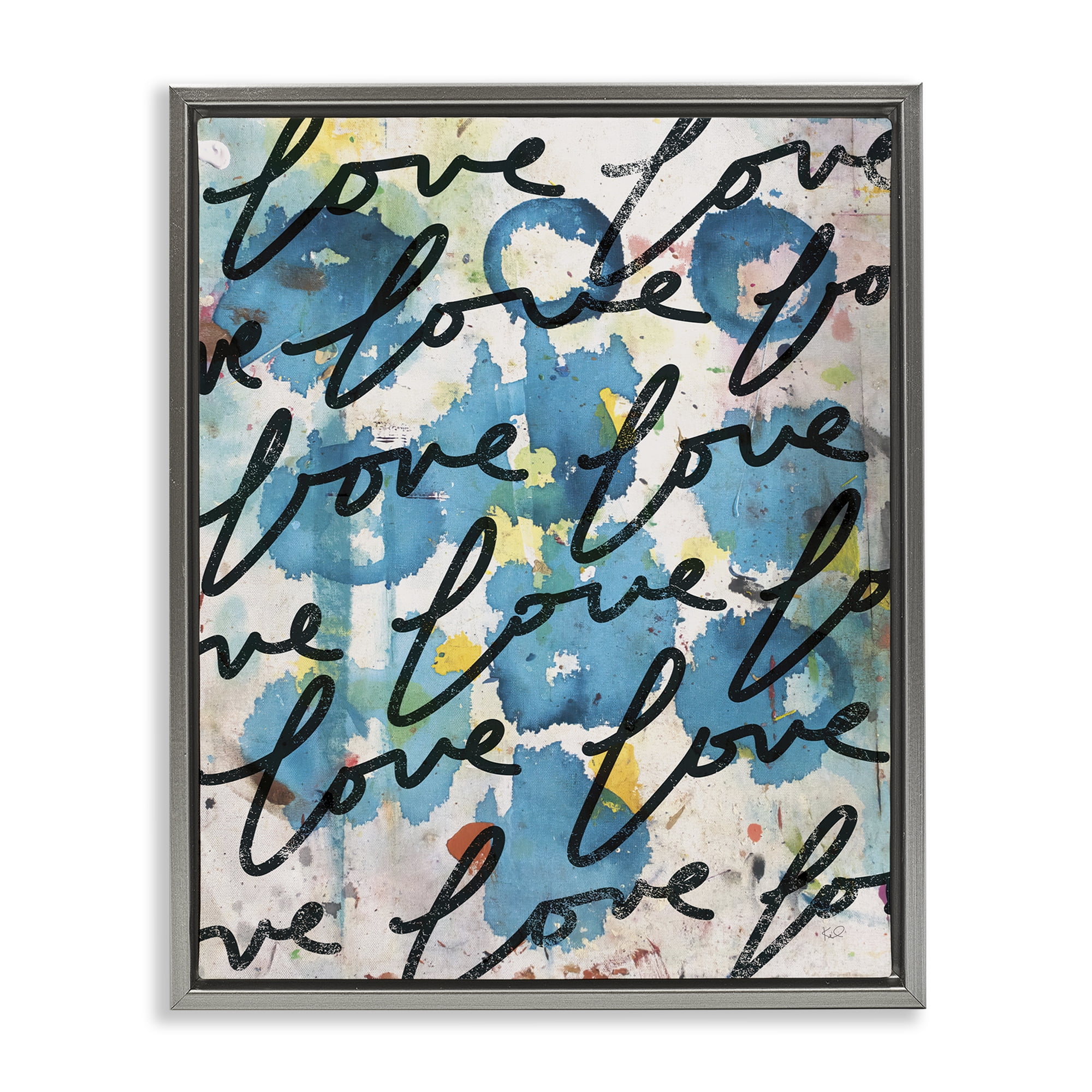 Stupell Industries Urban Love Pattern Typography Painting Gray Floater Framed Art Print Wall Art, 17 x 21