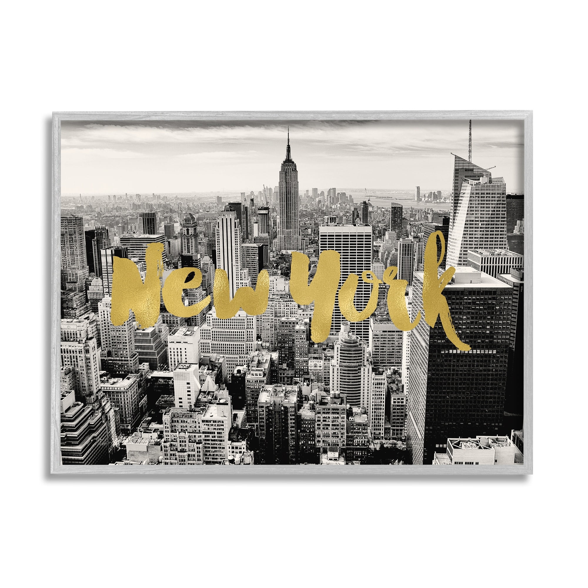 Stupell Industries Urban New York City Skyline Glam Detail Typography Framed Wall Art, 20 x 16, Design by Amy Brinkman