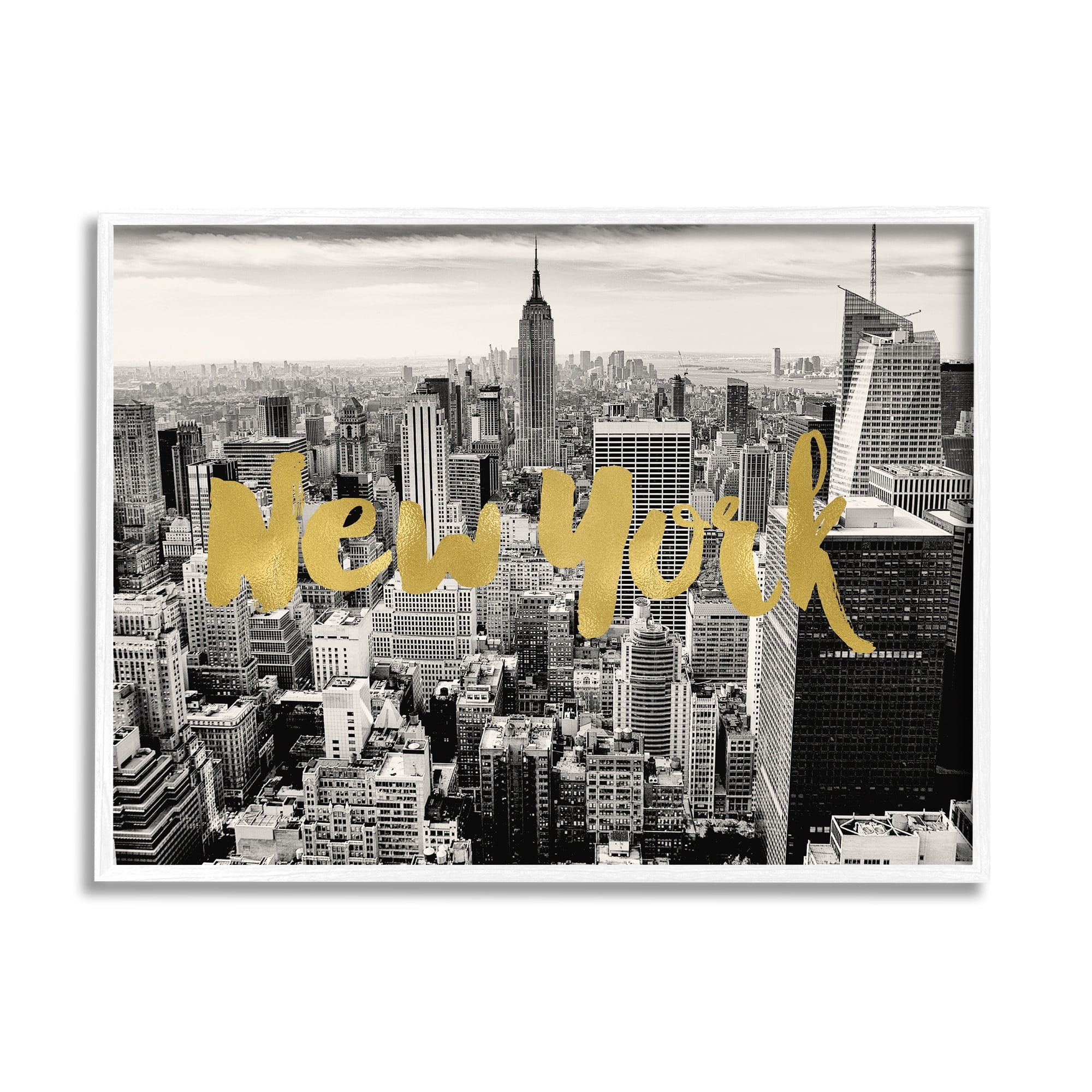 Stupell Industries Urban New York City Skyline Glam Detail Typography Framed Wall Art, 30 x 24, Design by Amy Brinkman