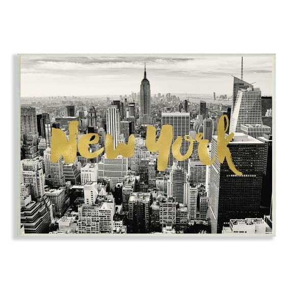 Stupell Industries Urban New York City Skyline Glam Detail Typography Wood Wall Art, 15 x 10, Design by Amy Brinkman