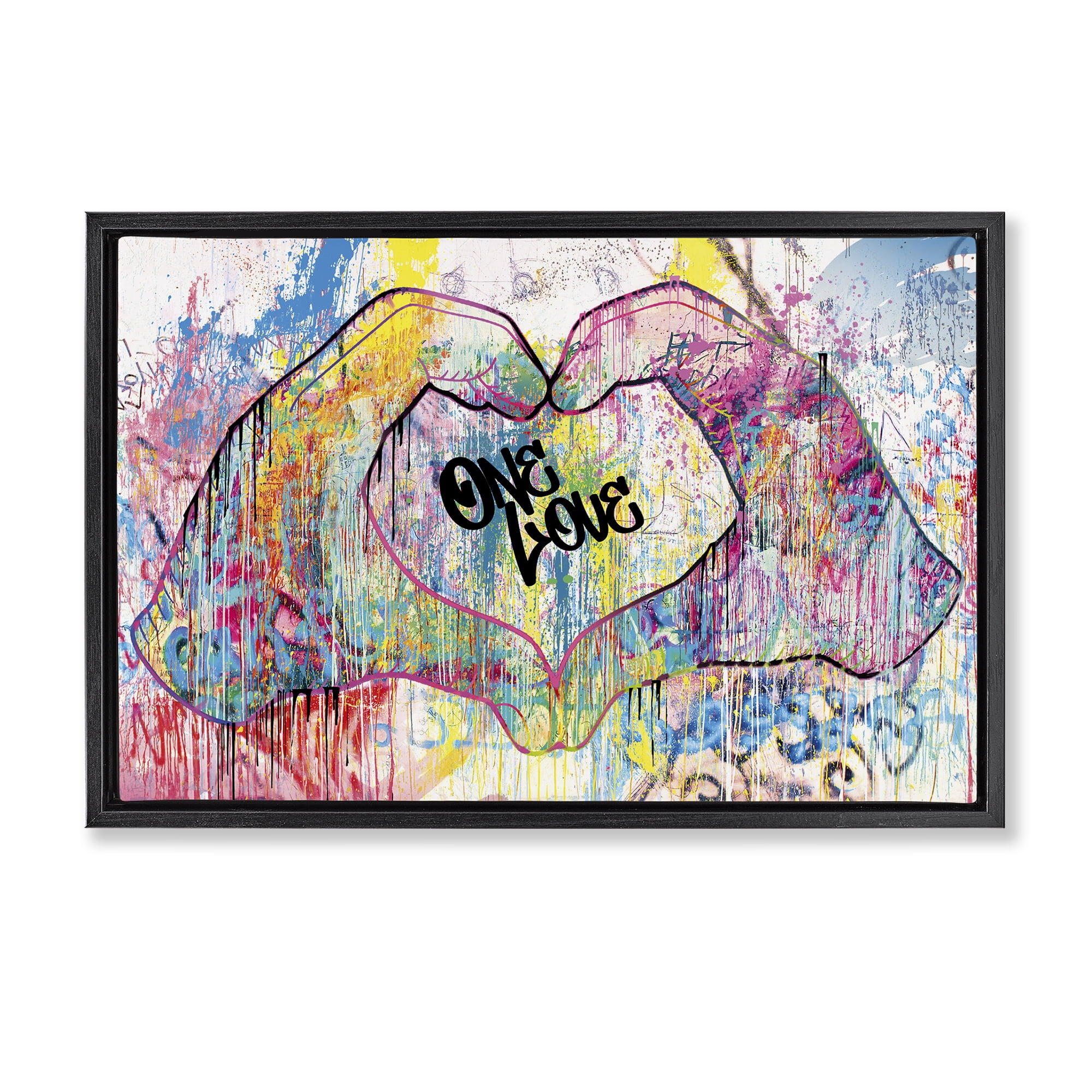 Stupell Industries Urban One Love Heart Symbol Typography Painting Black Floater Framed Canvas Art Print Wall Art, 25 x 17
