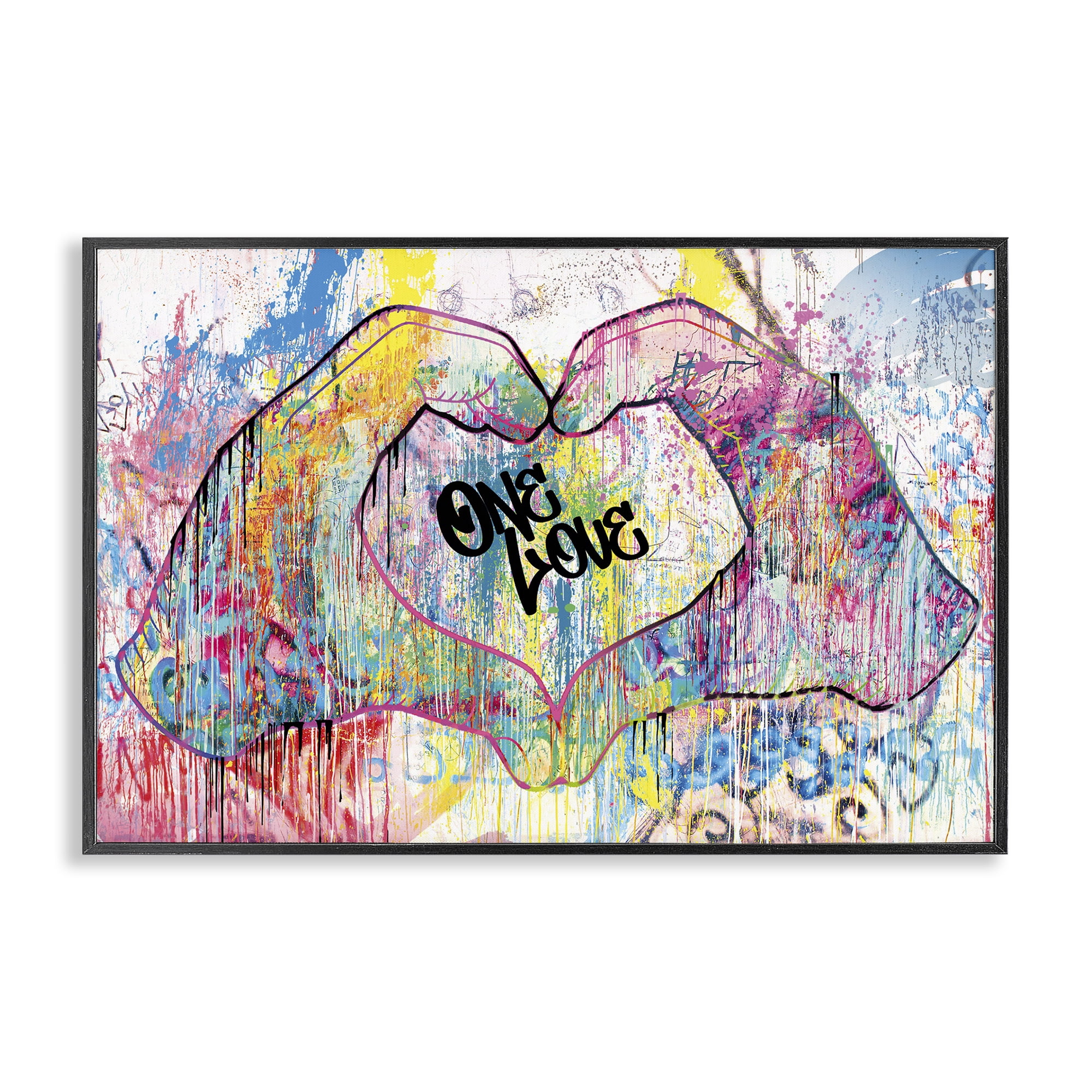 Stupell Industries Urban One Love Heart Symbol Typography Painting Black Framed Art Print Wall Art, 18 x 12