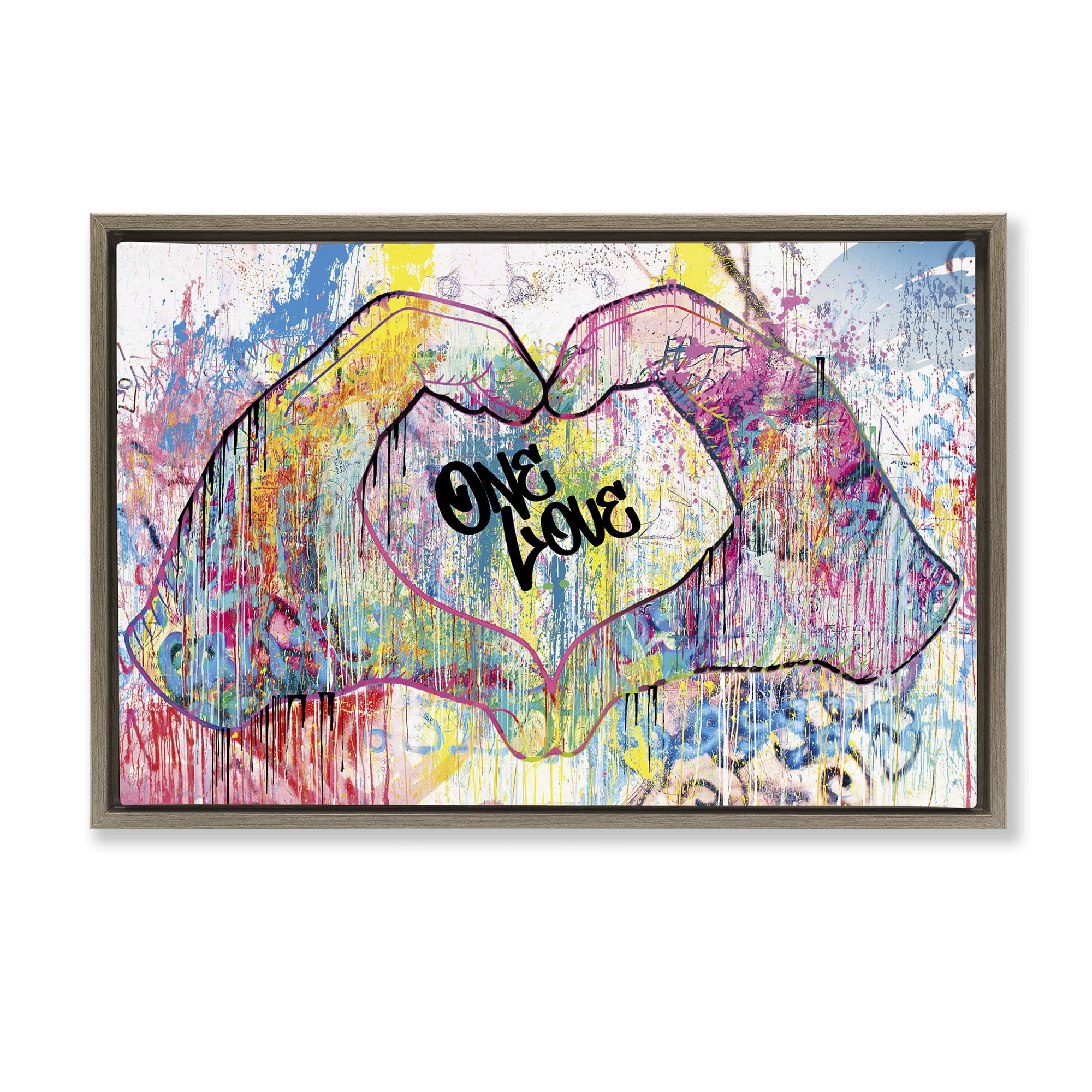 Stupell Industries Urban One Love Heart Symbol Typography Painting Brown Floater Framed Canvas Art Print Wall Art, 31 x 21