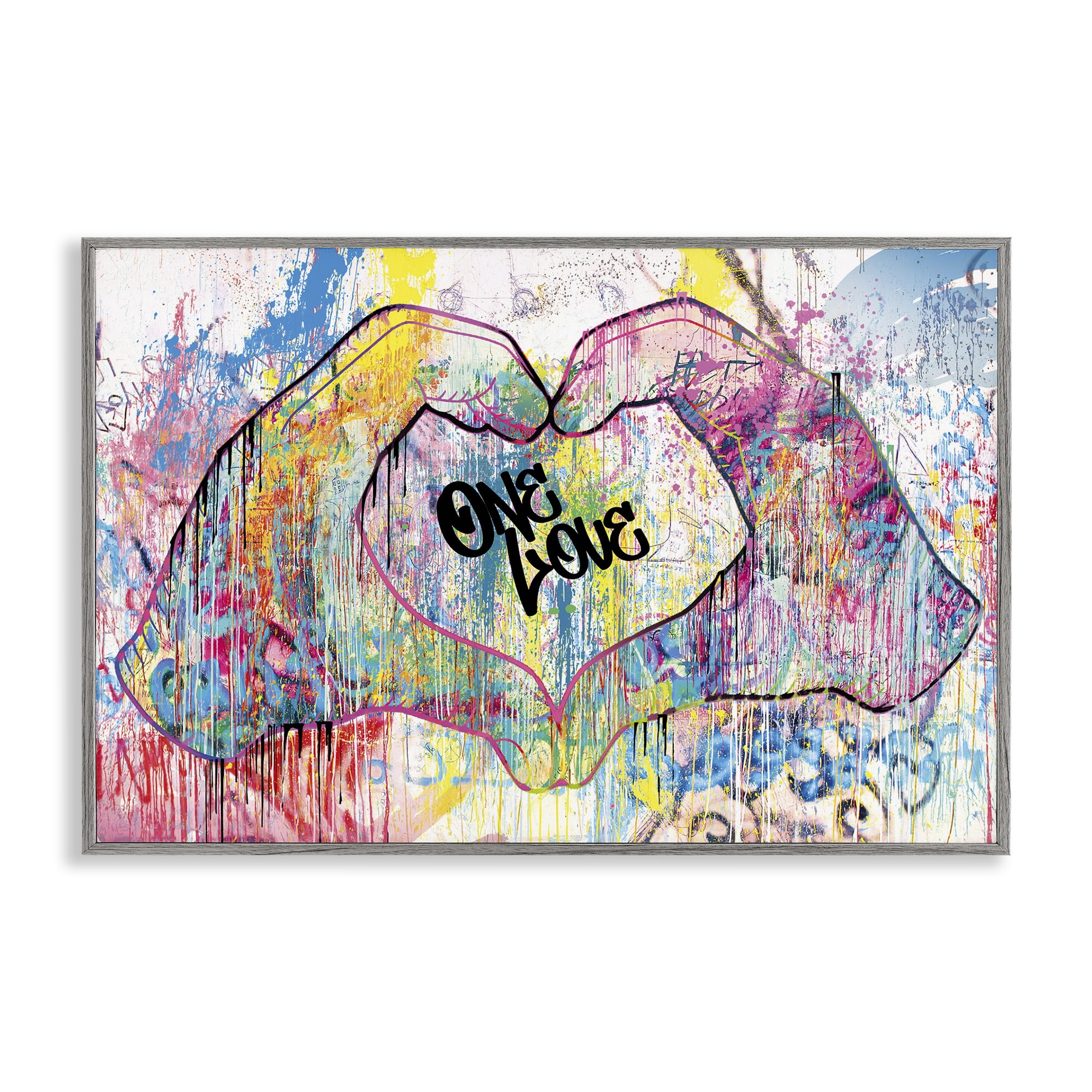 Stupell Industries Urban One Love Heart Symbol Typography Painting Gray Framed Art Print Wall Art, 18 x 12