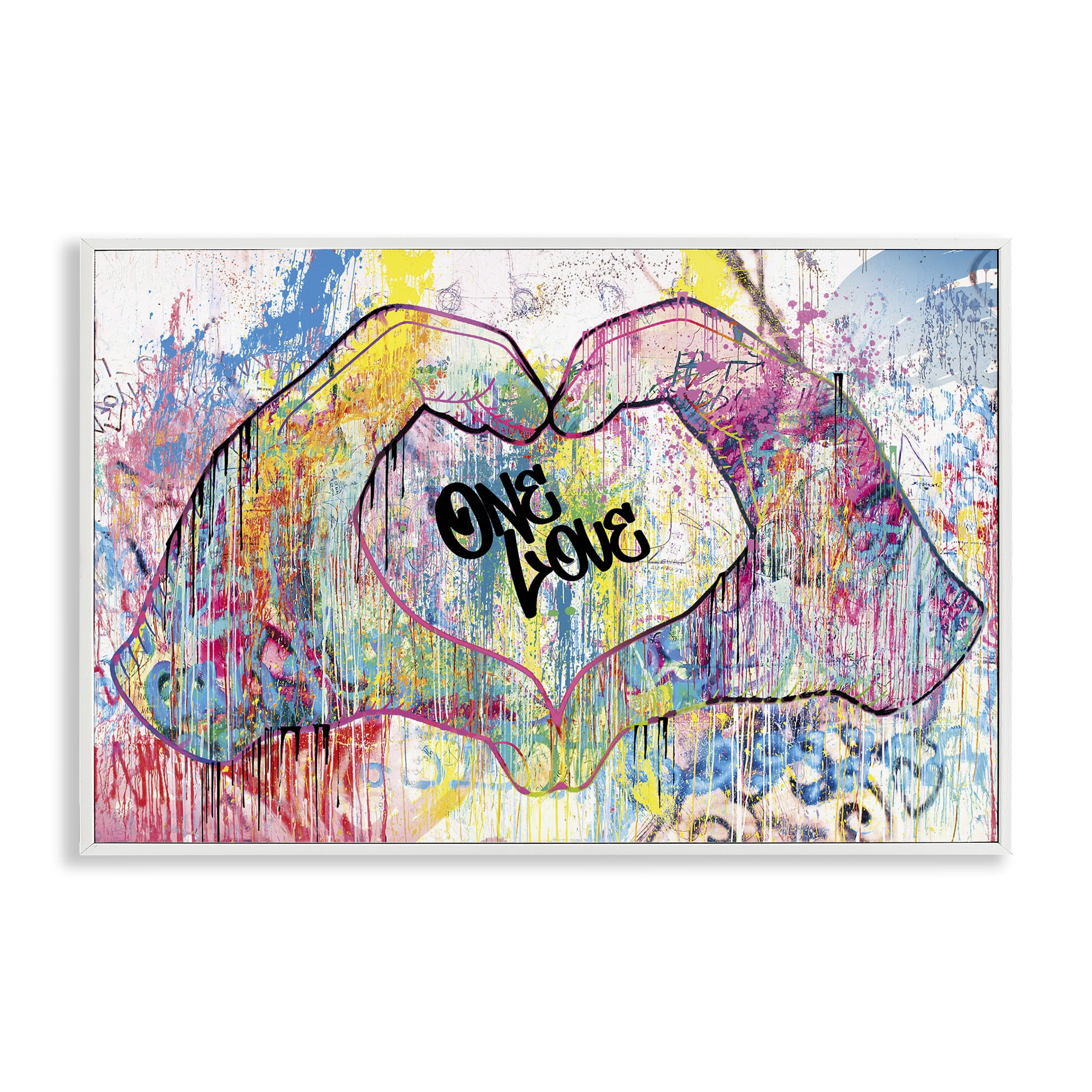 Stupell Industries Urban One Love Heart Symbol Typography Painting White Framed Art Print Wall Art, 24 x 16