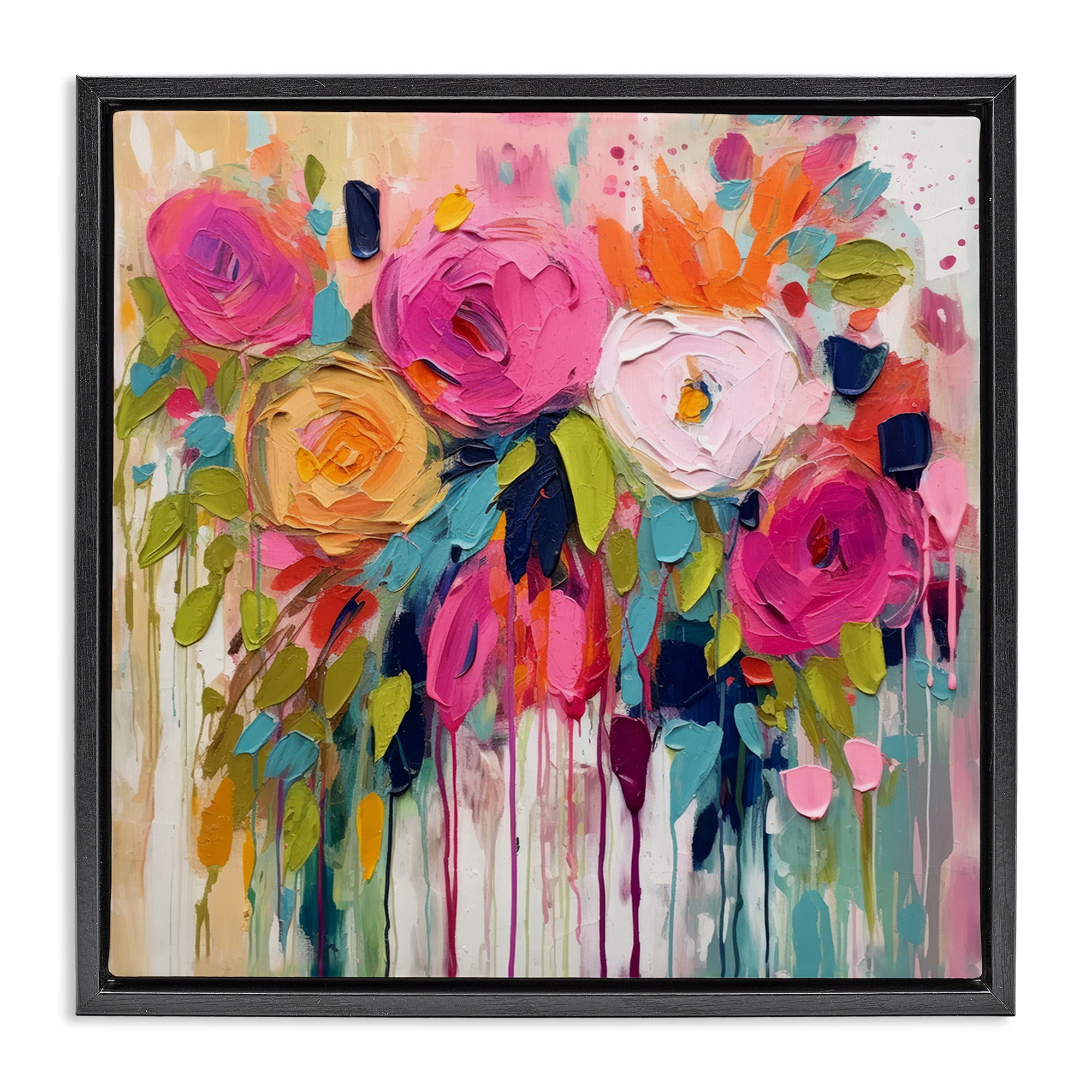 Stupell Industries Urban Paint Bouquet Botanical & Floral Painting Black Floater Framed Art Print Wall Art, 25 x 25