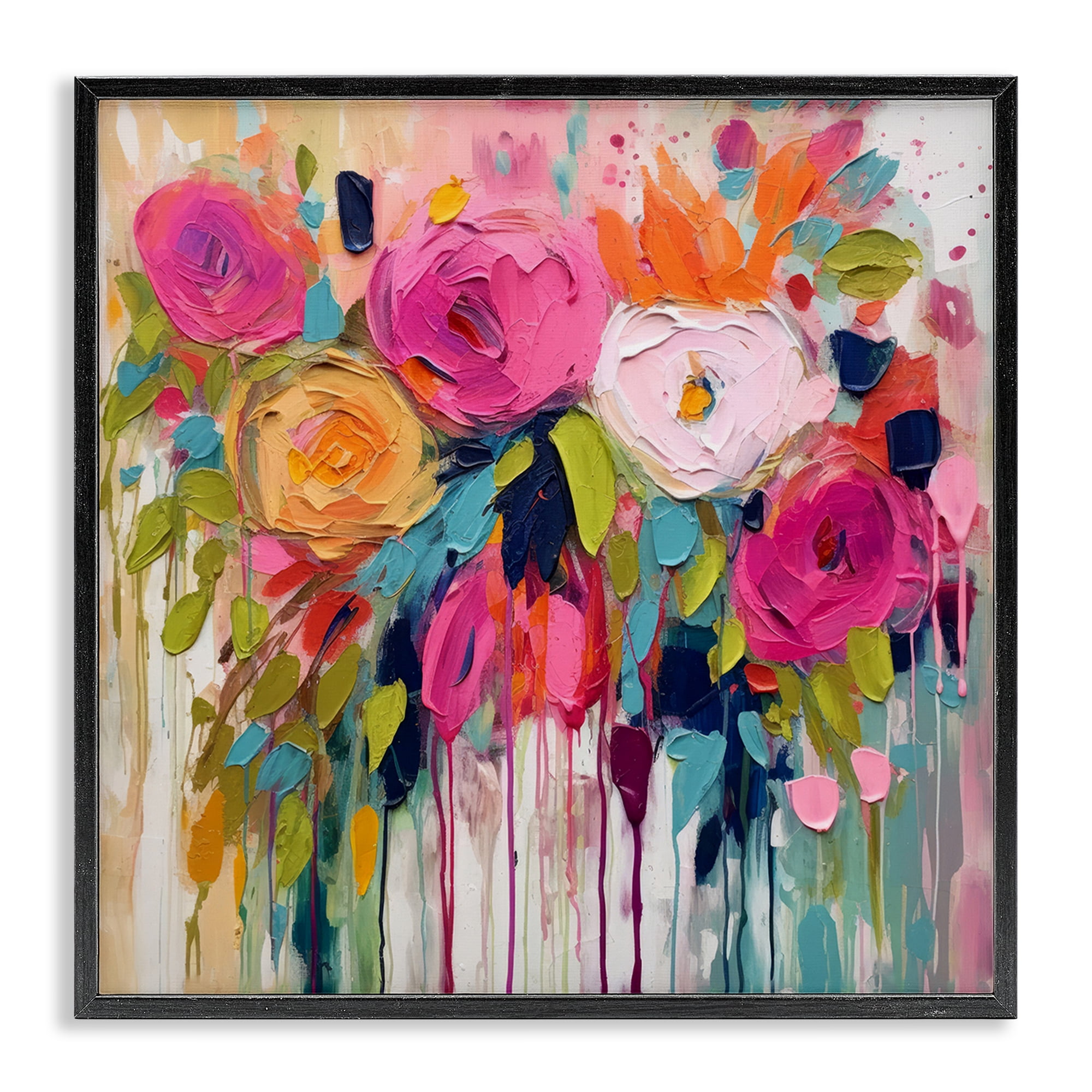 Stupell Industries Urban Paint Bouquet Botanical & Floral Painting Black Framed Art Print Wall Art, 24 x 24