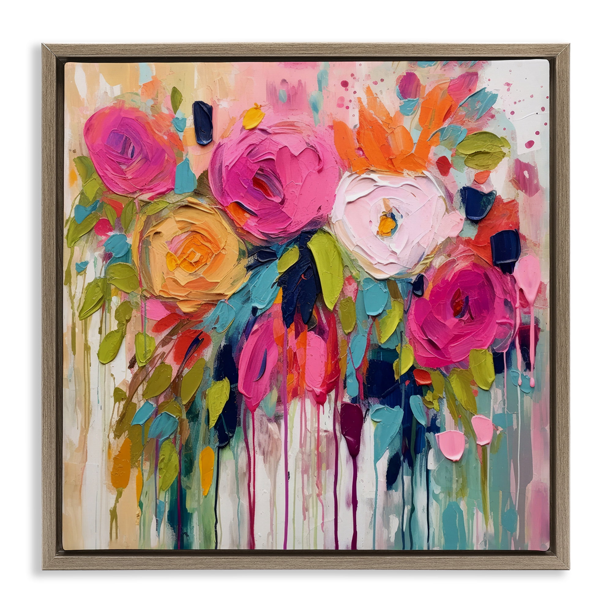 Stupell Industries Urban Paint Bouquet Botanical & Floral Painting Brown Floater Framed Art Print Wall Art, 18 x 18