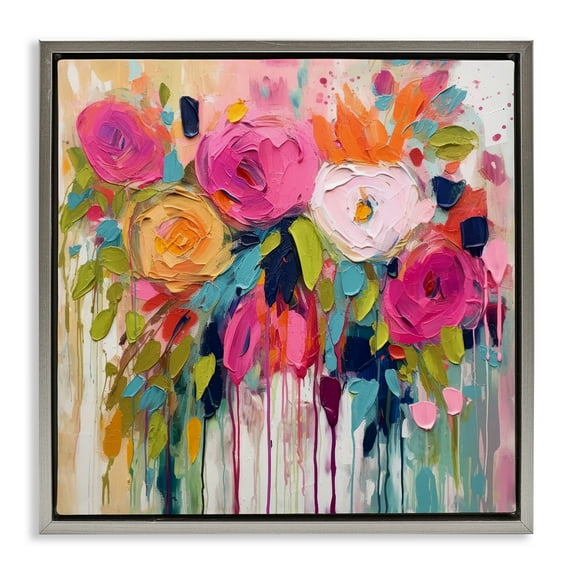 Stupell Industries Urban Paint Bouquet Botanical & Floral Painting Gray Floater Framed Art Print Wall Art, 18 x 18