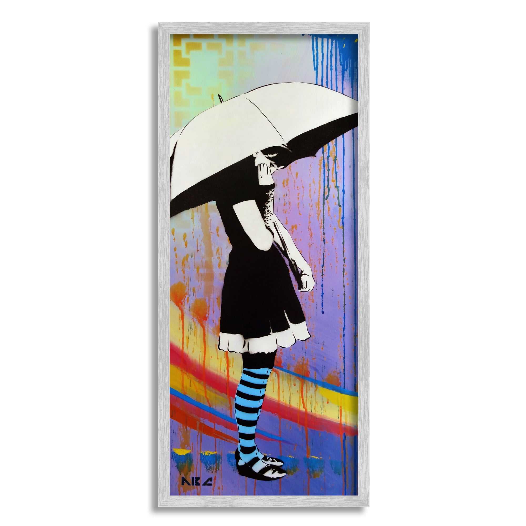 Stupell Industries Urban Paint Drip Bold Patterned Girl & Umbrella Framed Wall Art, 13 x 30, Design by Victoria Barnes