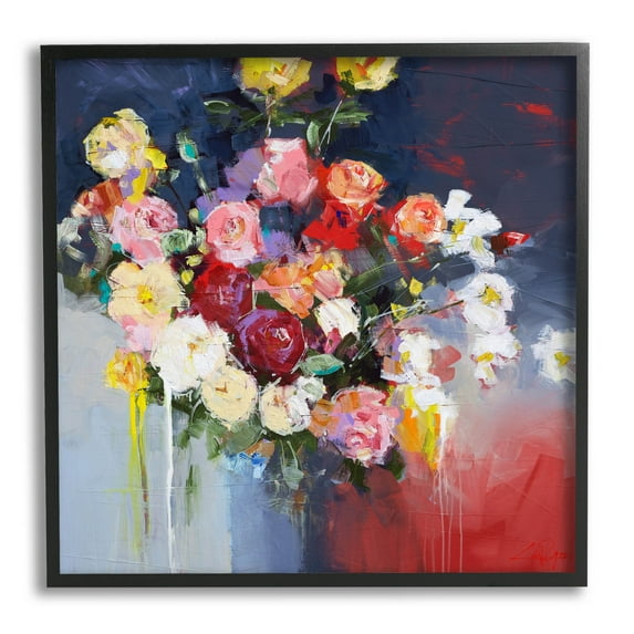 Stupell Industries Urban Paint Drip Flower Arrangement Painting Black Framed Art Print Wall Art, Design by Craig Trewin Penny