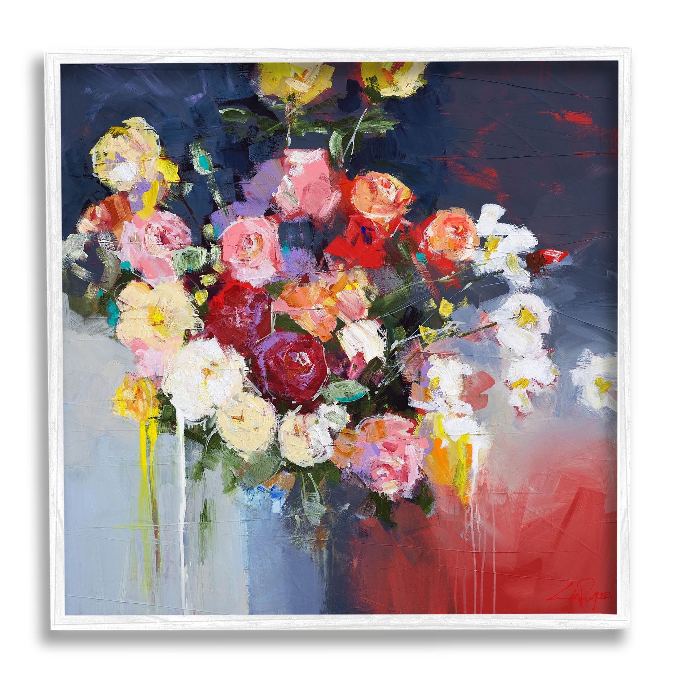 Stupell Industries Urban Paint Drip Flower Arrangement Painting White Framed Art Print Wall Art, Design by Craig Trewin Penny