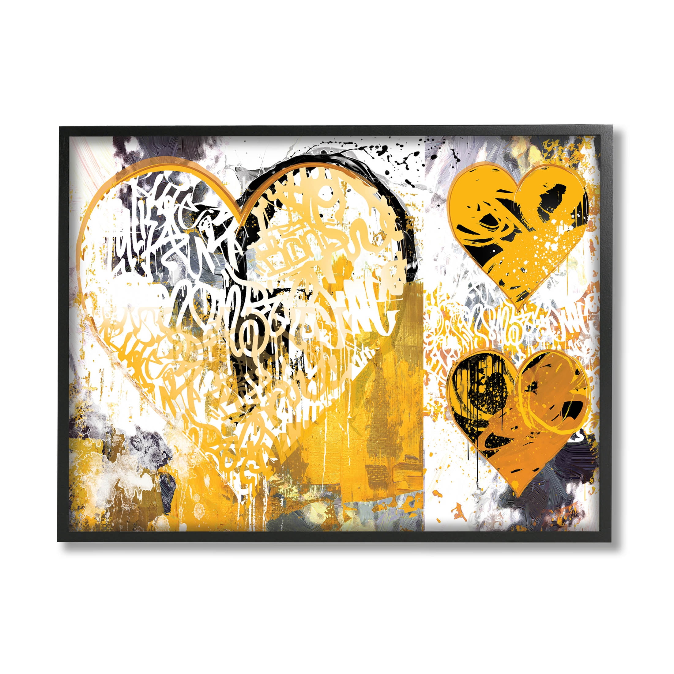Stupell Industries Urban Paint Drip Graffiti Heart Shape Graphic Art Black Framed Art Print Wall Art, Design by Porter Hastings