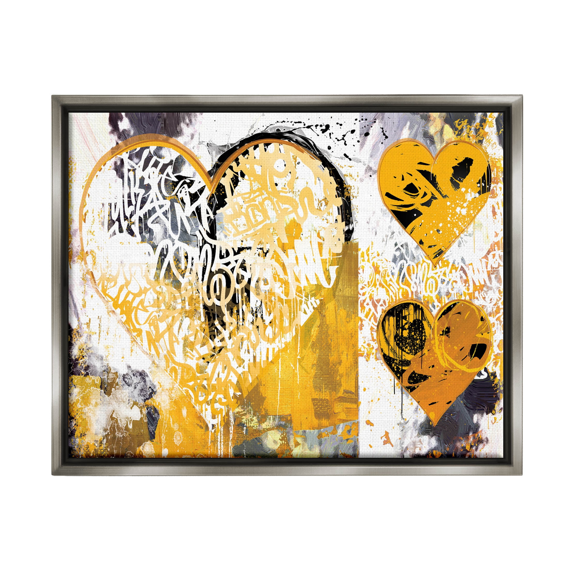 Stupell Industries Urban Paint Drip Graffiti Heart Shape Graphic Art Luster Gray Floating Framed Canvas Print Wall Art, Design by Porter Hastings