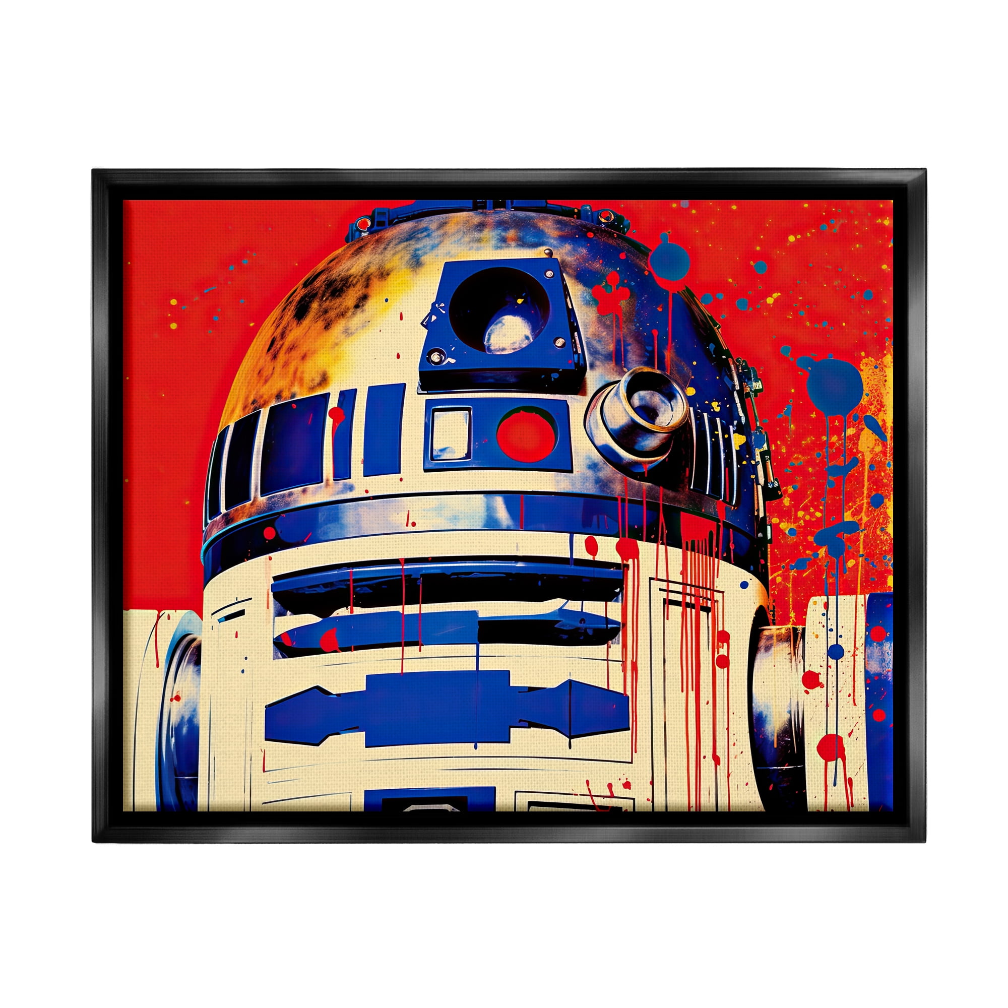 Stupell Industries Urban Paint Splatter Robot Fairy Tales & Fantasy Painting Black Floater Framed Canvas Art Print Wall Art, 21 x 17