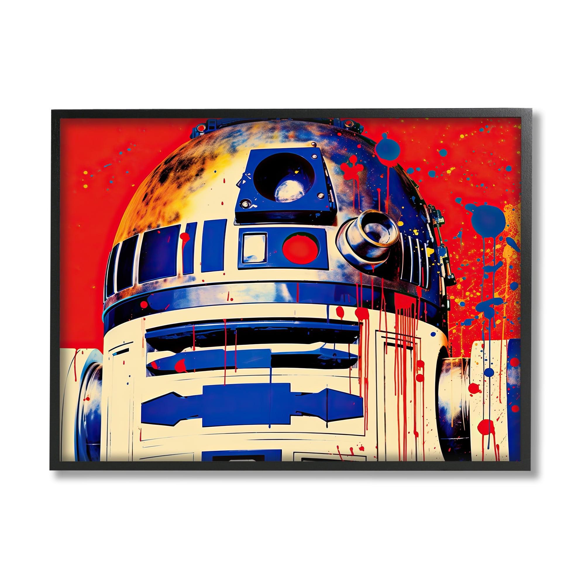 Stupell Industries Urban Paint Splatter Robot Fairy Tales & Fantasy Painting Black Framed Art Print Wall Art, 20 x 16