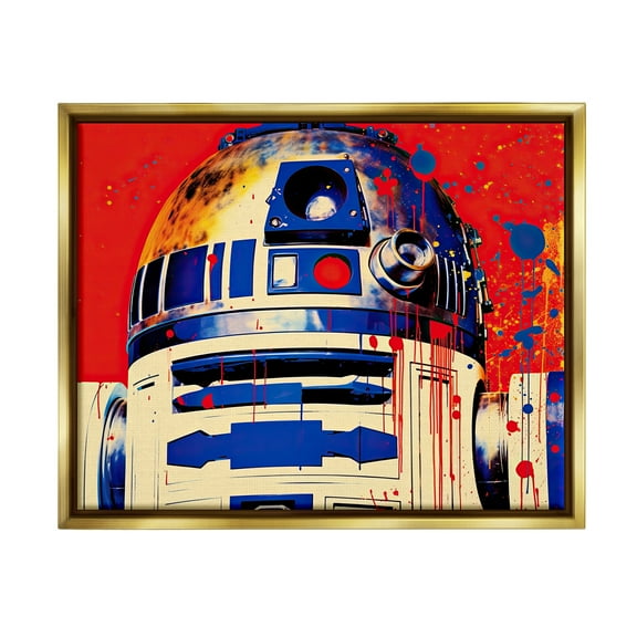 Stupell Industries Urban Paint Splatter Robot Fairy Tales & Fantasy Painting Gold Floater Framed Canvas Art Print Wall Art, 21 x 17