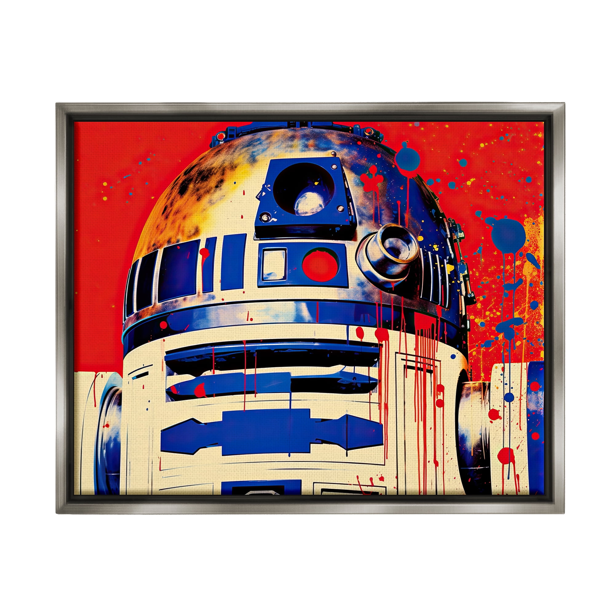 Stupell Industries Urban Paint Splatter Robot Fairy Tales & Fantasy Painting Gray Floater Framed Canvas Art Print Wall Art, 31 x 25