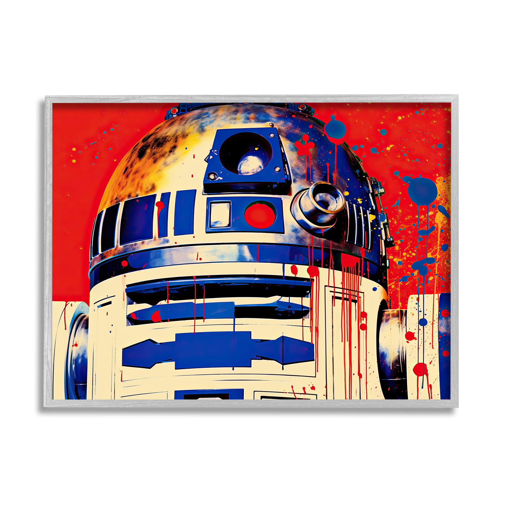 Stupell Industries Urban Paint Splatter Robot Fairy Tales & Fantasy Painting Gray Framed Art Print Wall Art, 30 x 24