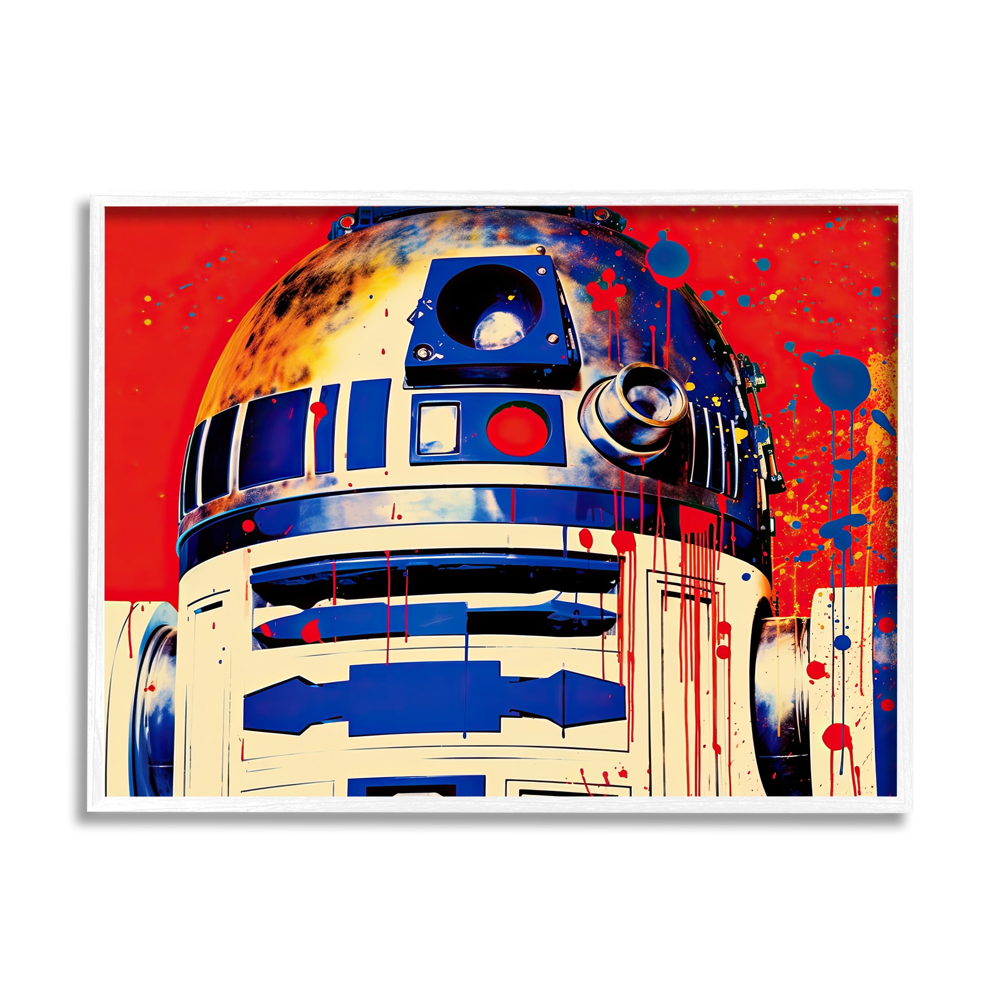 Stupell Industries Urban Paint Splatter Robot Fairy Tales & Fantasy Painting White Framed Art Print Wall Art, 20 x 16