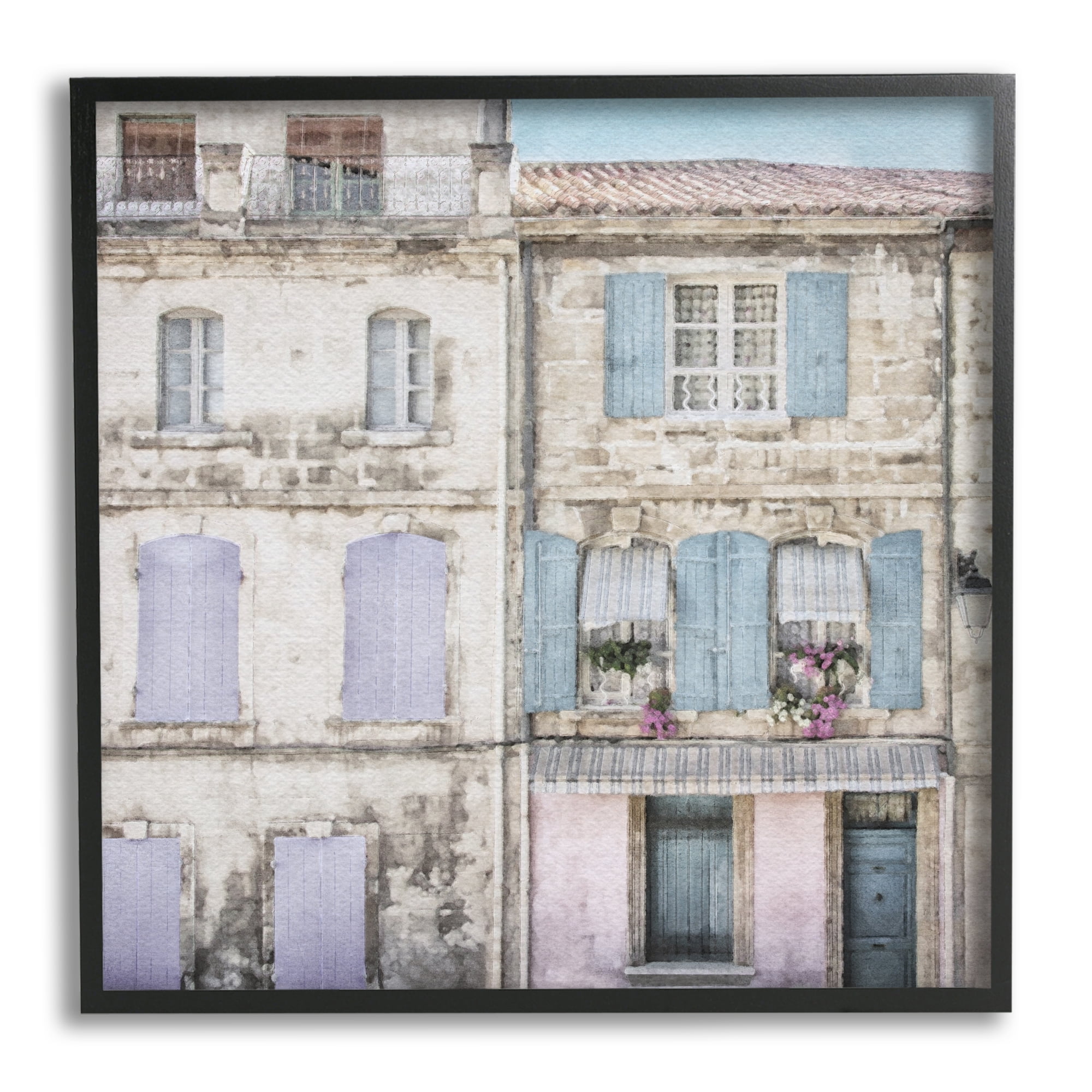 Stupell Industries Urban Pastel Buildings Travel & Places Painting Black Framed Art Print Wall Art, 24 x 24