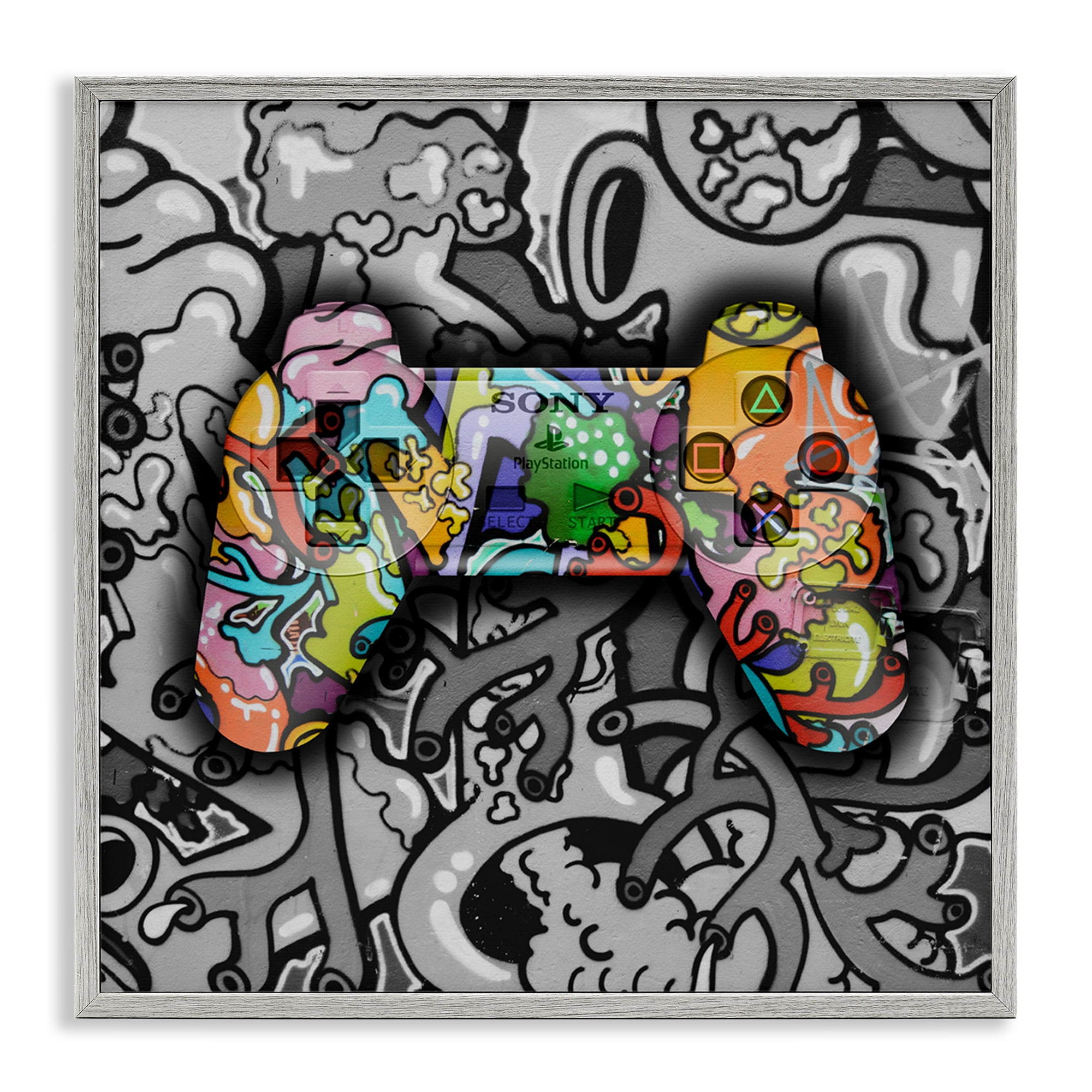Stupell Industries Urban Patterned Controller Entertainment Painting Gray Framed Art Print Wall Art, 17 x 17
