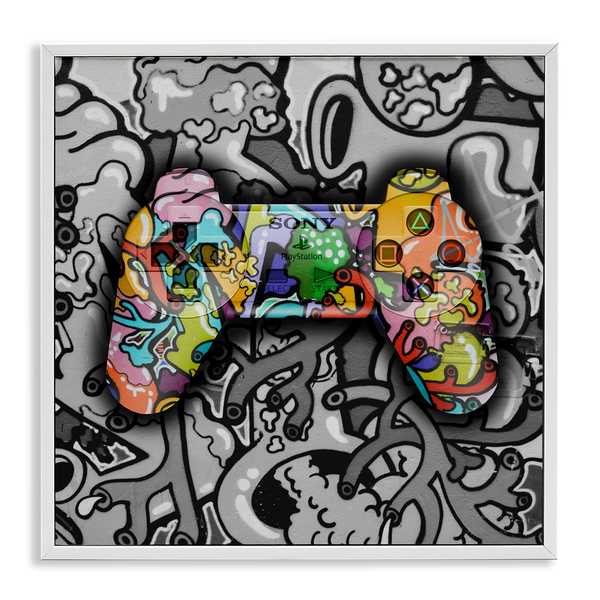 Stupell Industries Urban Patterned Controller Entertainment Painting White Framed Art Print Wall Art, 24 x 24