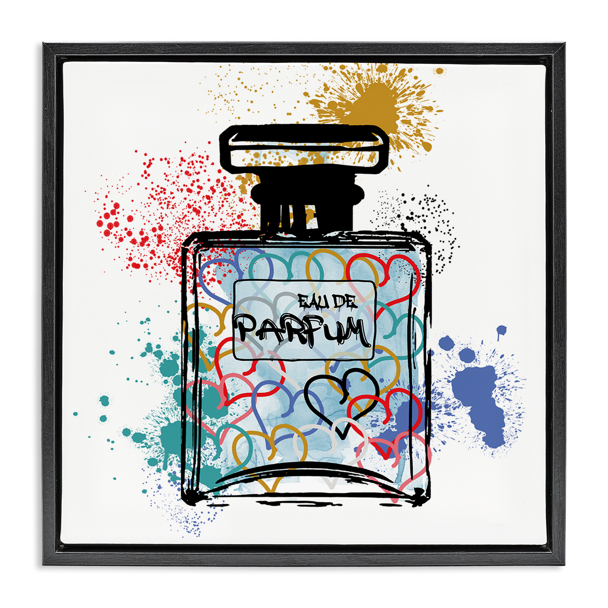 Stupell Industries Urban Patterned Perfume Fashion Painting Black Floater Framed Canvas Art Print Wall Art, 18 x 18