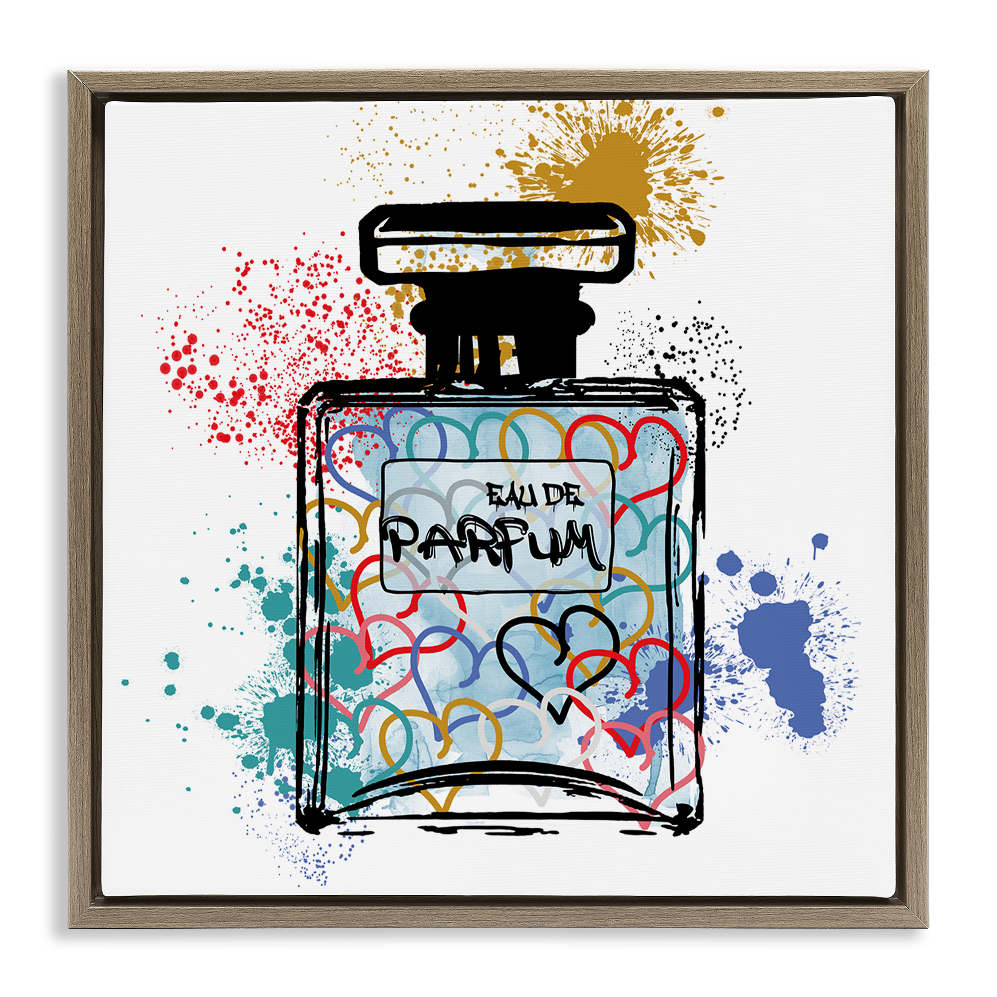 Stupell Industries Urban Patterned Perfume Fashion Painting Brown Floater Framed Canvas Art Print Wall Art, 25 x 25