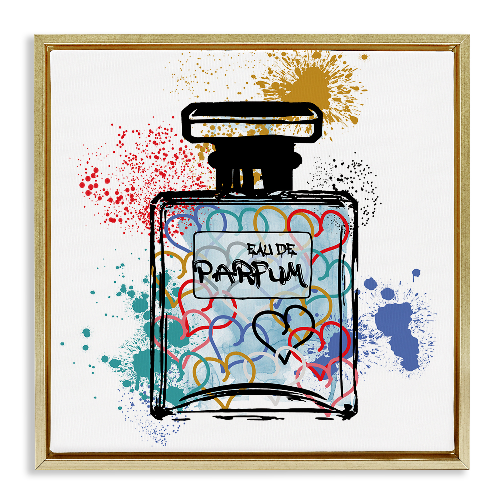 Stupell Industries Urban Patterned Perfume Fashion Painting Gold Floater Framed Canvas Art Print Wall Art, 25 x 25