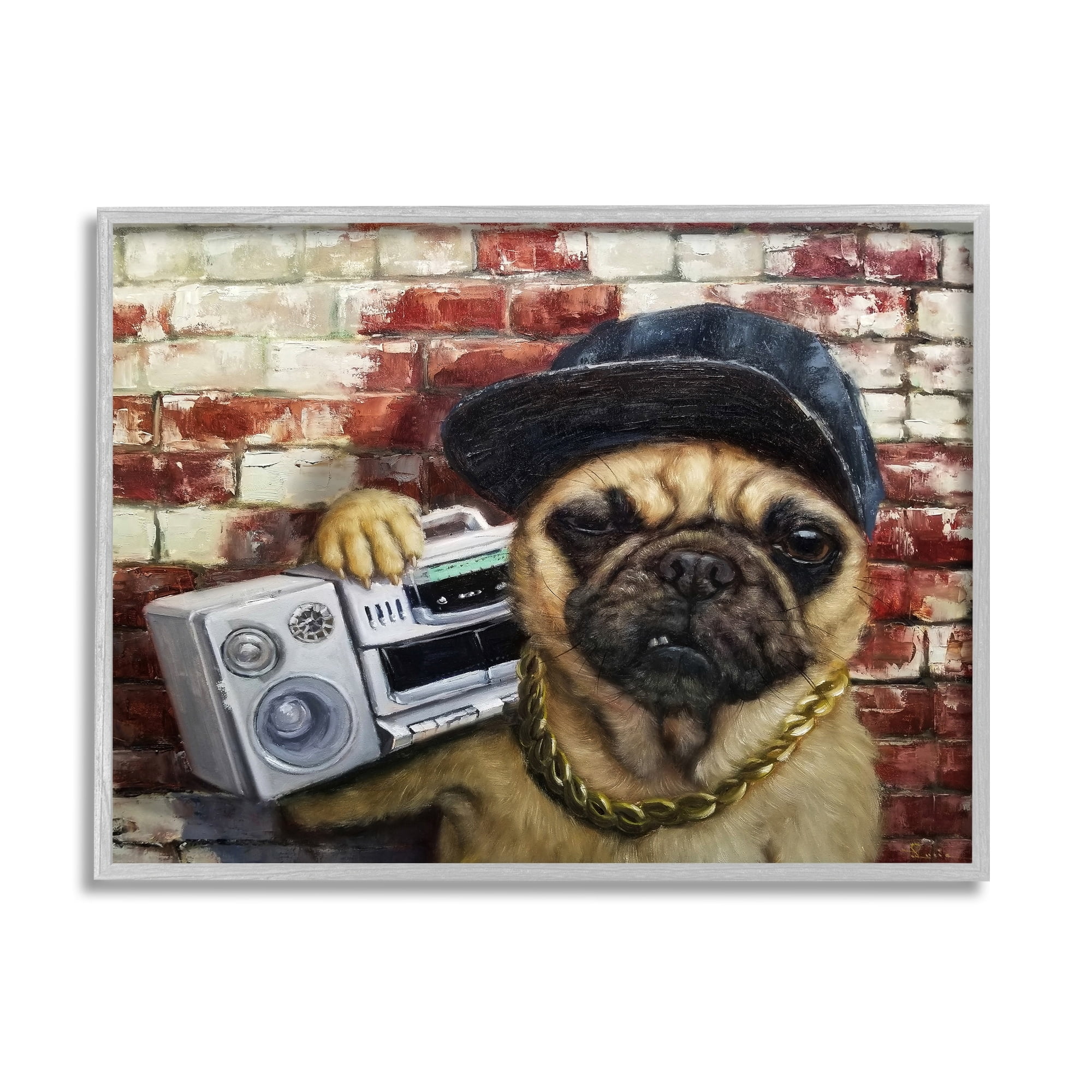 Stupell Industries Urban Pug Dog Boombox Music Chain Necklace Framed Wall Art, 20 x 16, Design by Lucia Heffernan