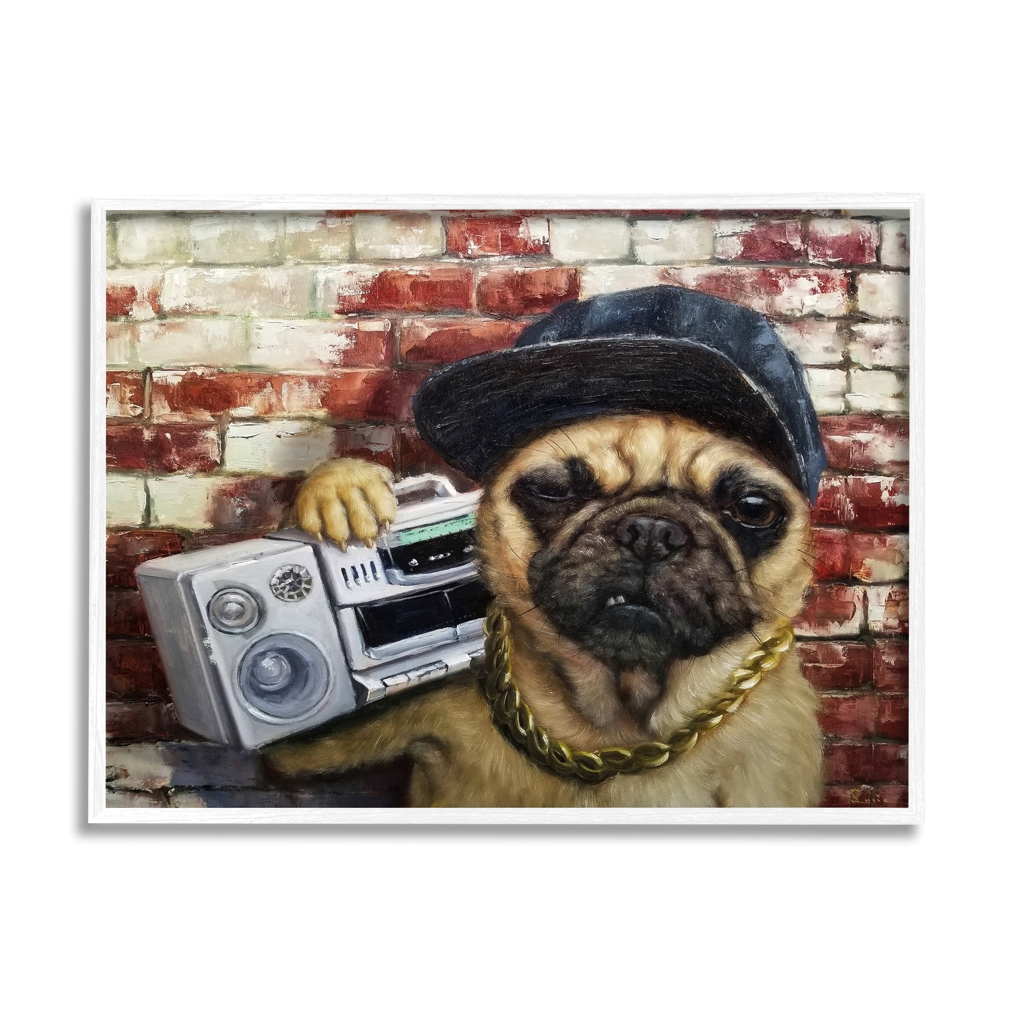 Stupell Industries Urban Pug Dog Boombox Music Chain Necklace Framed Wall Art, 30 x 24, Design by Lucia Heffernan