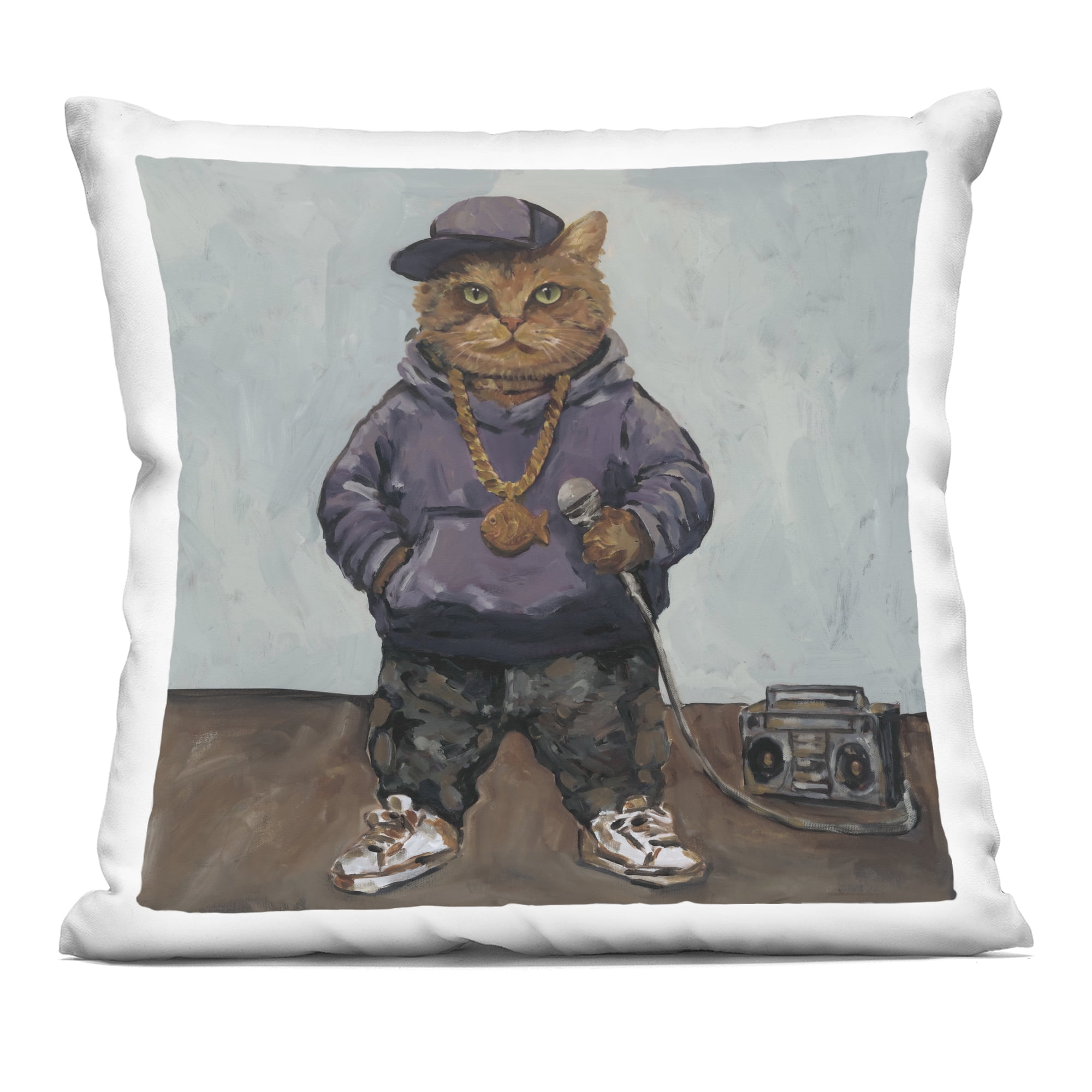 Stupell Industries Urban Rapper Cat Decorative Printed Throw Pillow, design by Studio Bautista