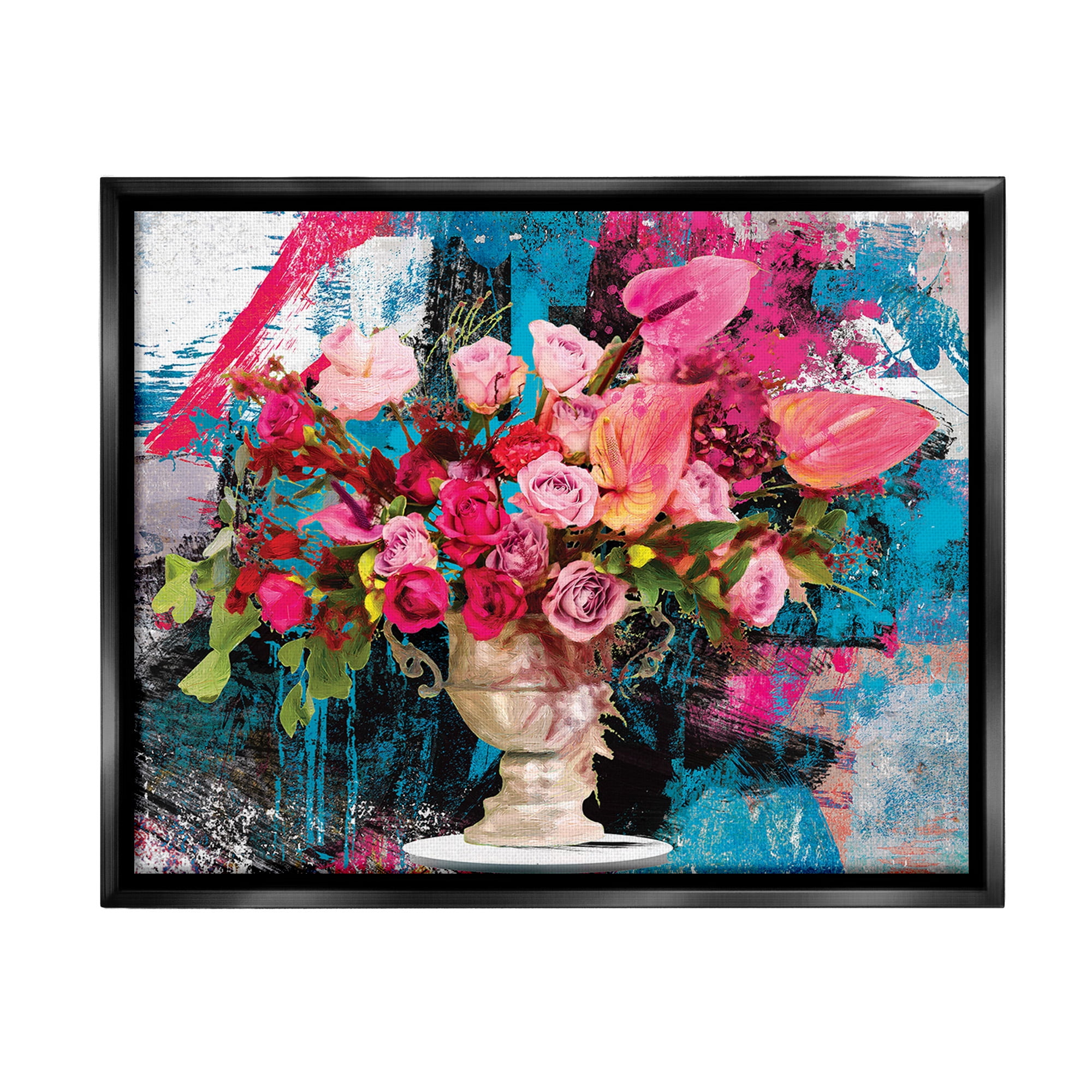 Stupell Industries Urban Rose Bouquet Botanical & Floral Painting Black Floater Framed Canvas Art Print Wall Art, 31 x 25