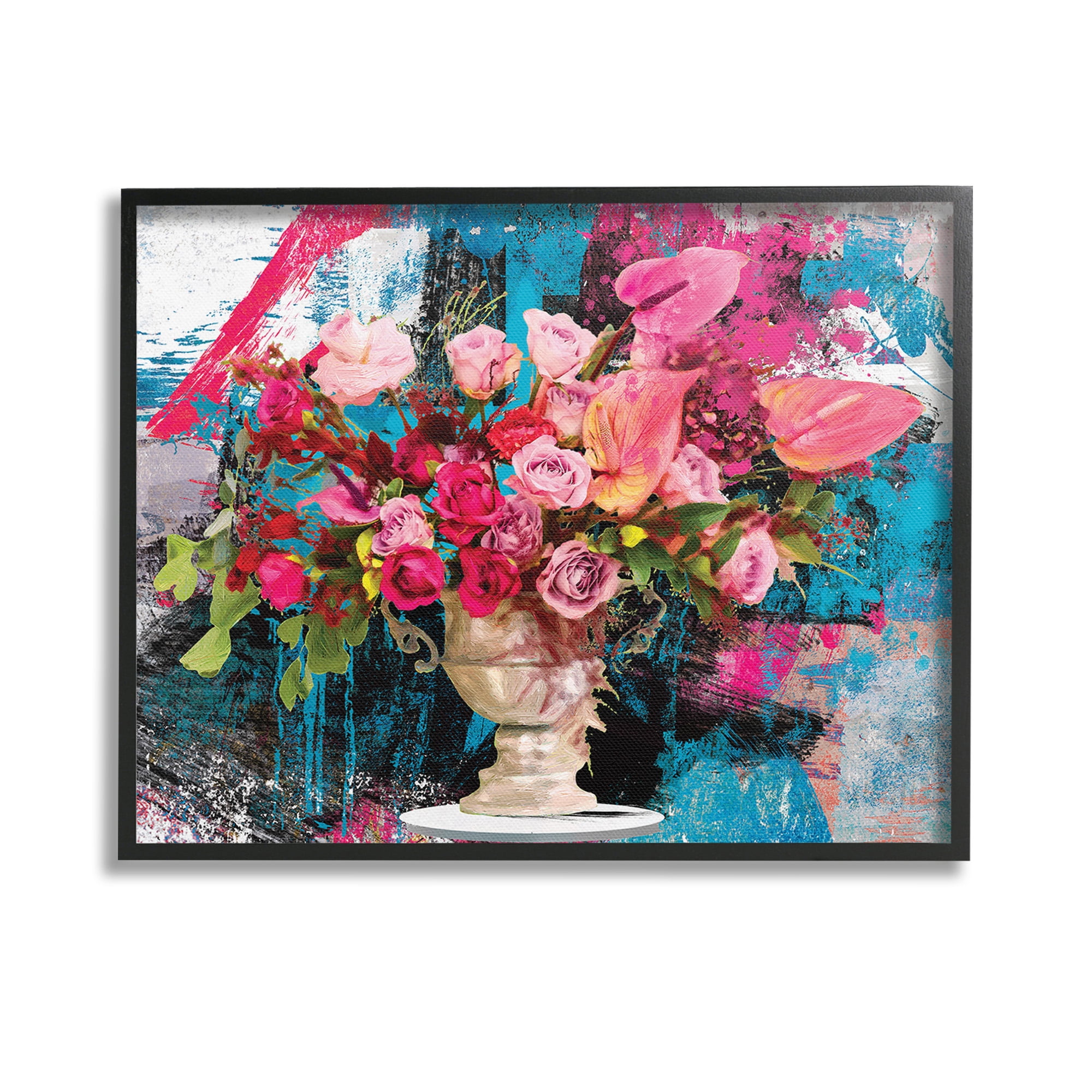 Stupell Industries Urban Rose Bouquet Botanical & Floral Painting Black Framed Art Print Wall Art, 14 x 11