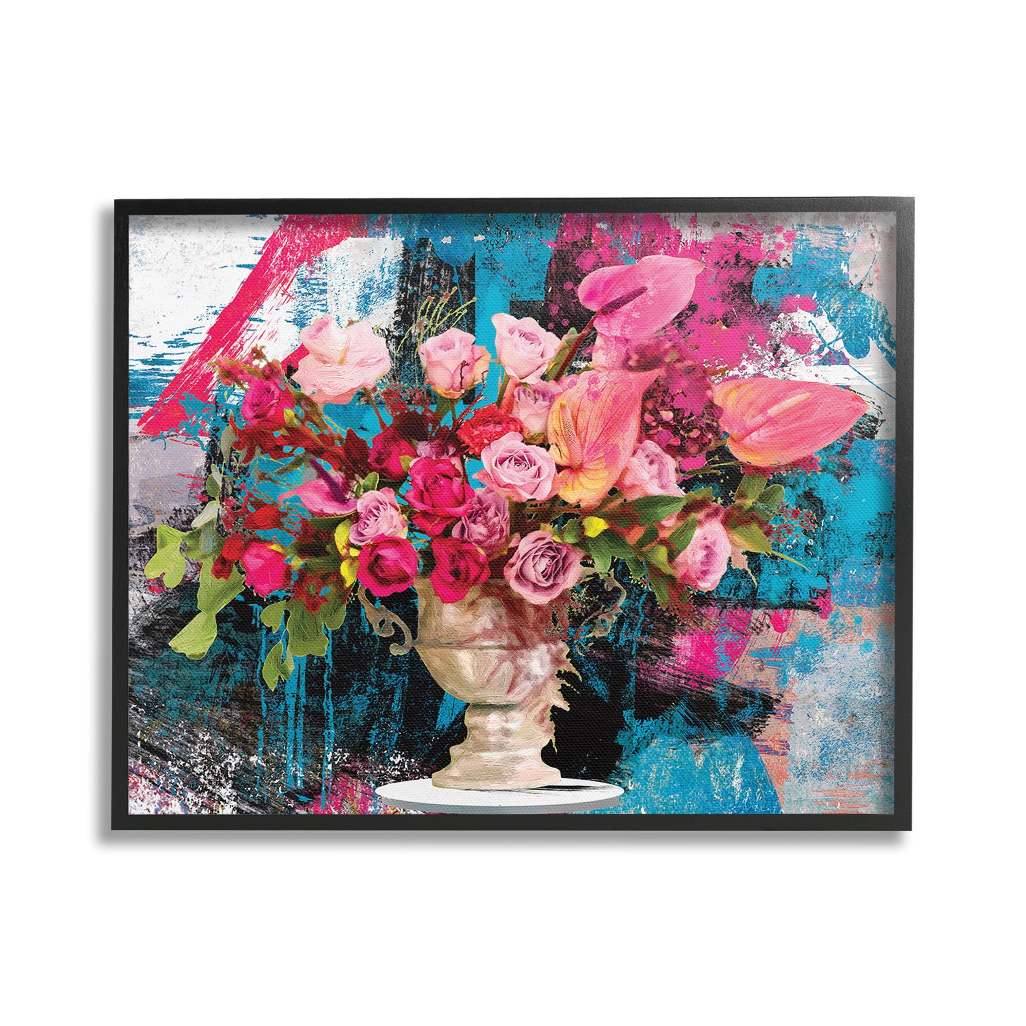 Stupell Industries Urban Rose Bouquet Botanical & Floral Painting Black Framed Art Print Wall Art, 20 x 16