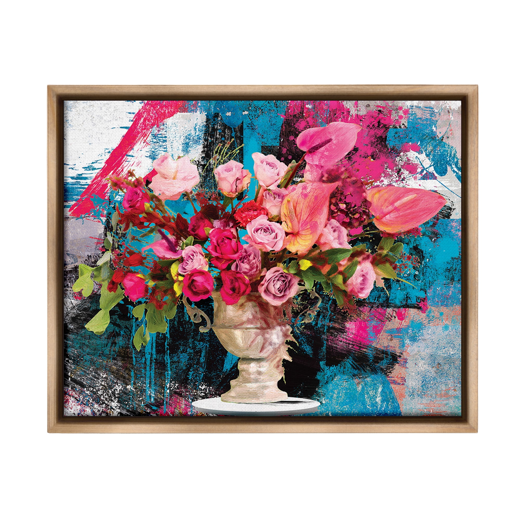 Stupell Industries Urban Rose Bouquet Botanical & Floral Painting Brown Floater Framed Canvas Art Print Wall Art, 21 x 17