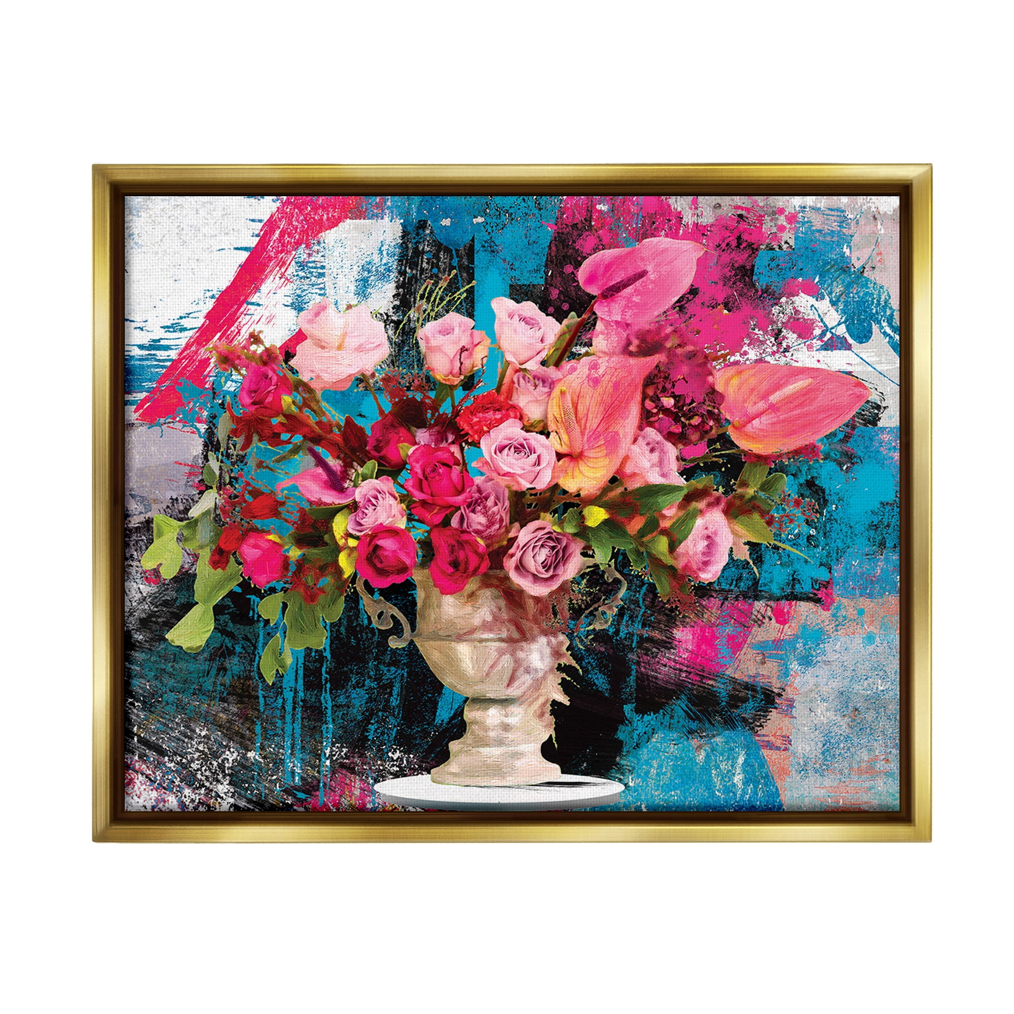 Stupell Industries Urban Rose Bouquet Botanical & Floral Painting Gold Floater Framed Canvas Art Print Wall Art, 31 x 25