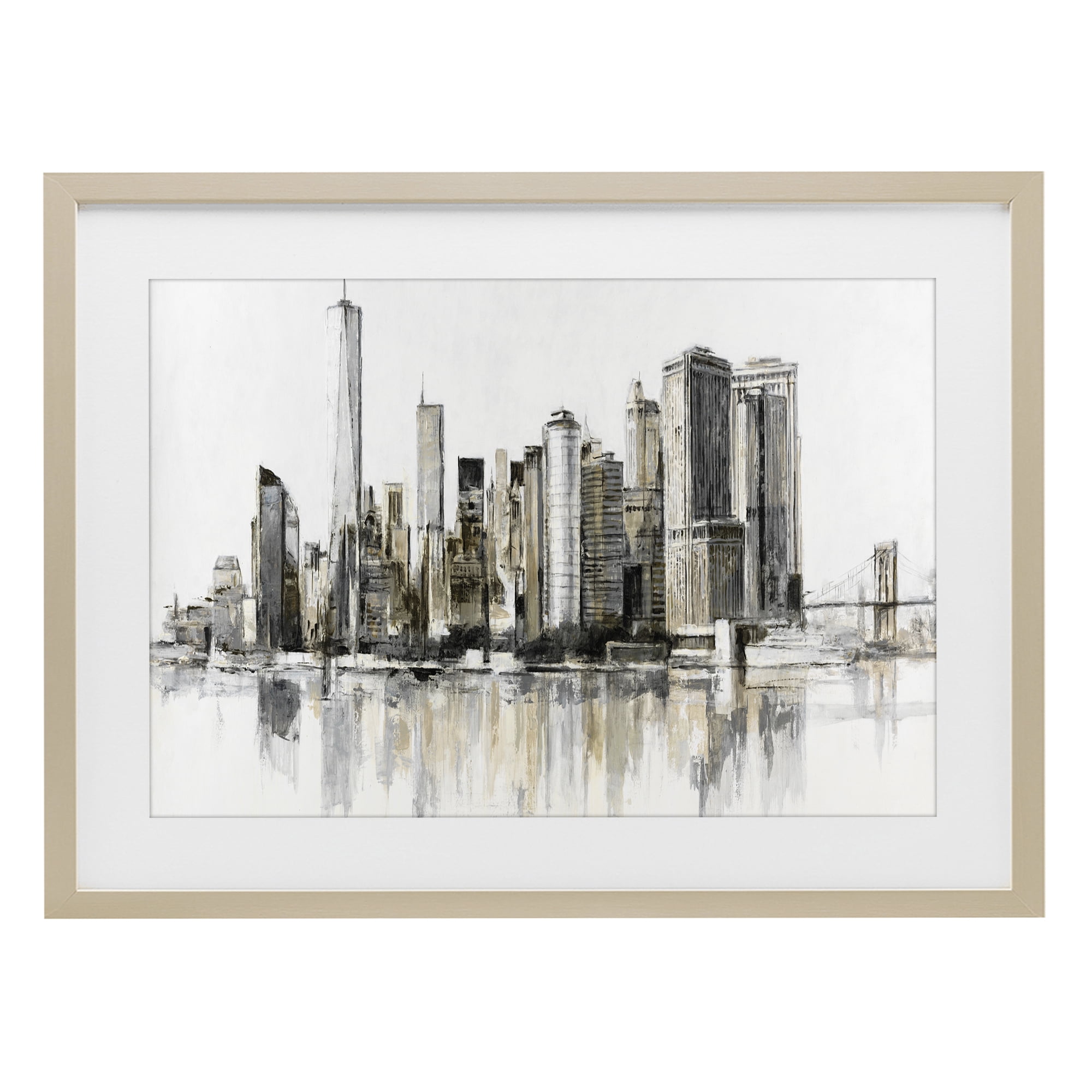 Stupell Industries Urban Skyline Reflection Birch Framed Print Under Glass, design by Lorenzo Collective