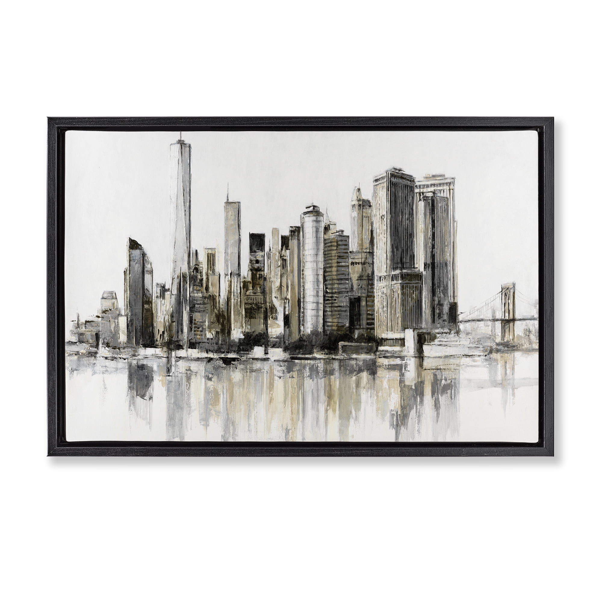 Stupell Industries Urban Skyline Reflection Black Framed Floater Canvas Wall Art, design by Lorenzo Collective