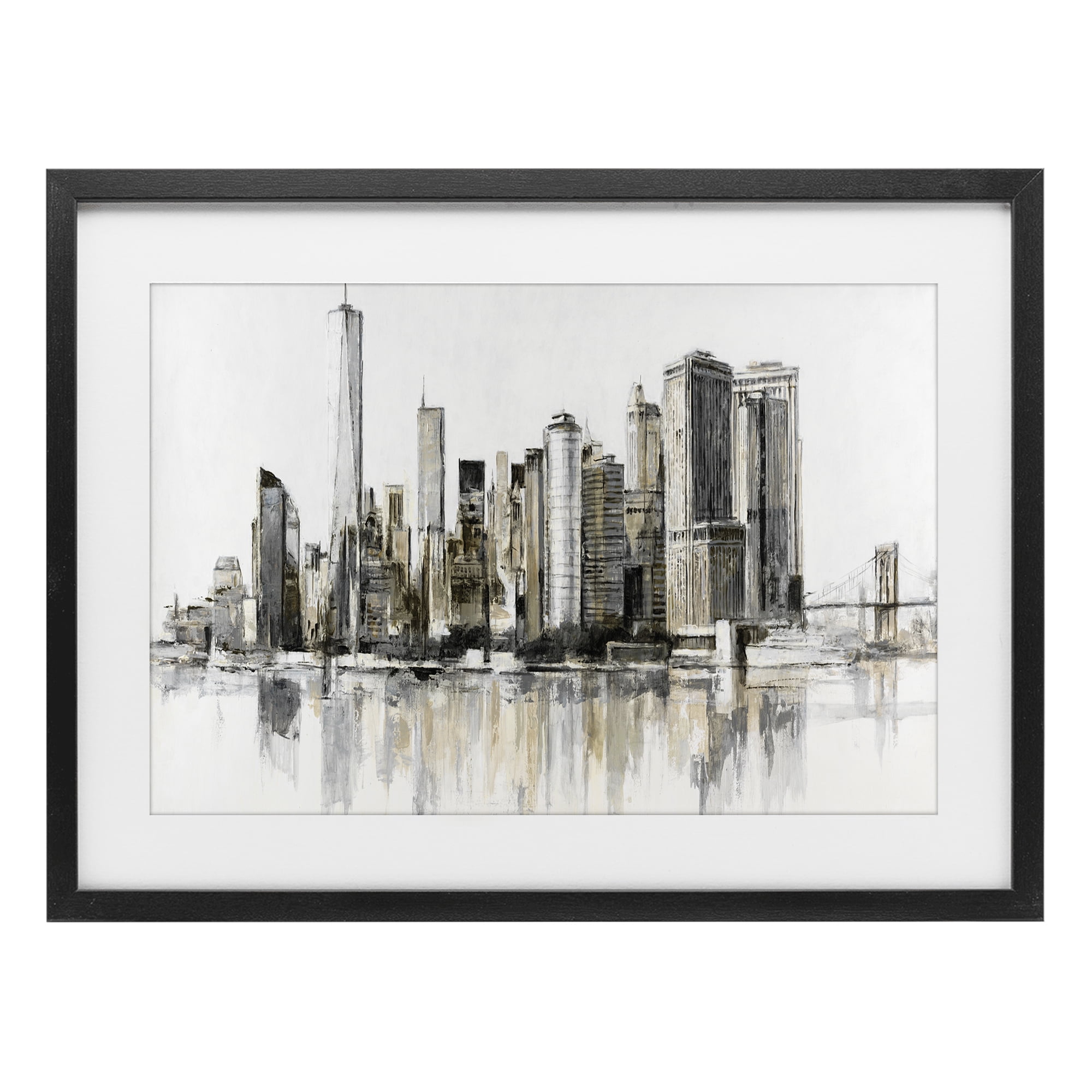 Stupell Industries Urban Skyline Reflection Black Framed Print Under Glass, design by Lorenzo Collective