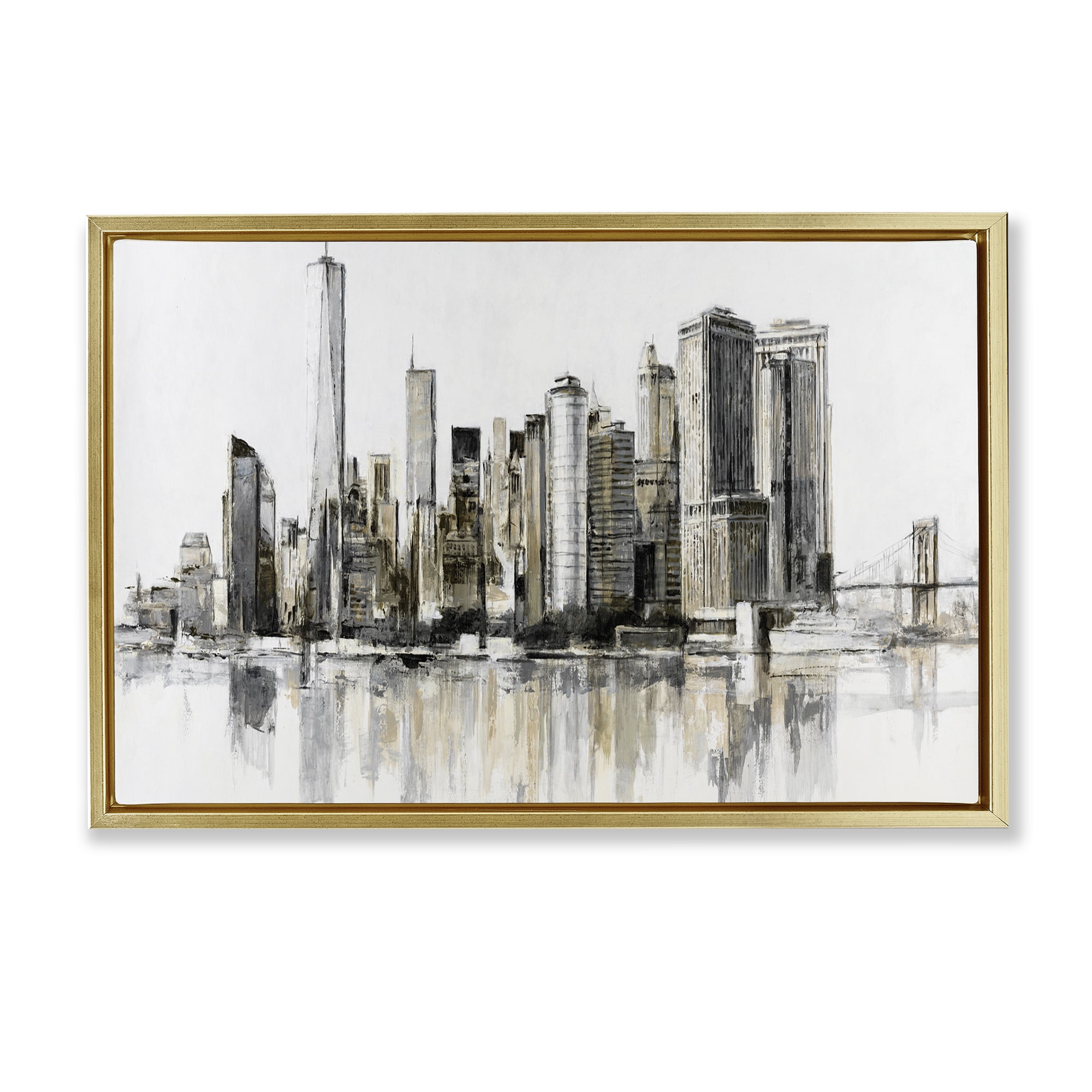 Stupell Industries Urban Skyline Reflection Gold Framed Floater Canvas Wall Art, design by Lorenzo Collective