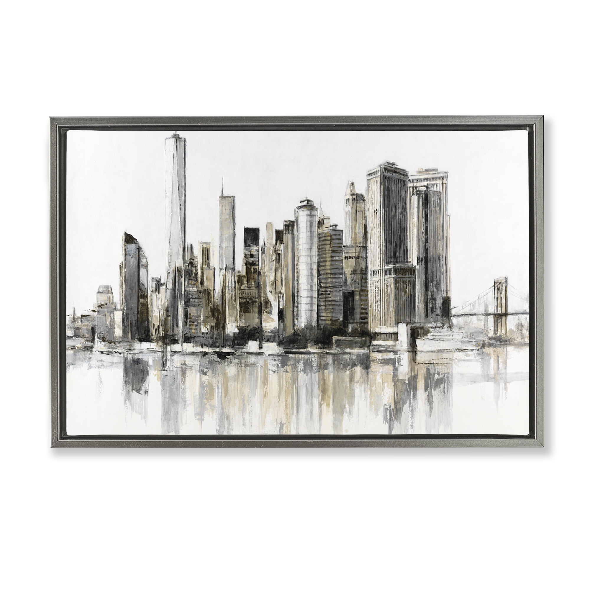 Stupell Industries Urban Skyline Reflection Gray Framed Floater Canvas Wall Art, design by Lorenzo Collective