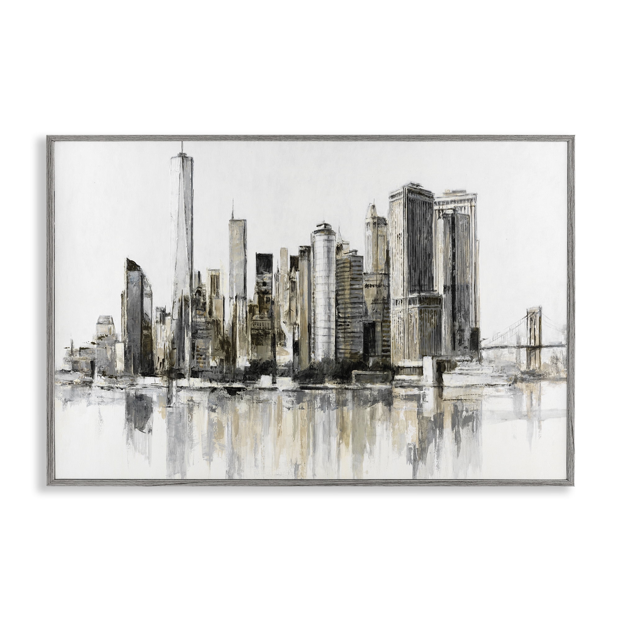Stupell Industries Urban Skyline Reflection Gray Framed Giclee Art, design by Lorenzo Collective