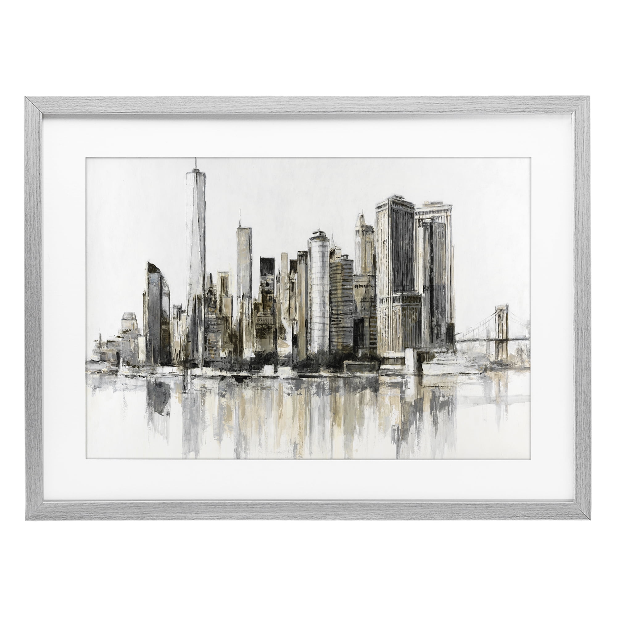 Stupell Industries Urban Skyline Reflection Gray Framed Print Under Glass, design by Lorenzo Collective