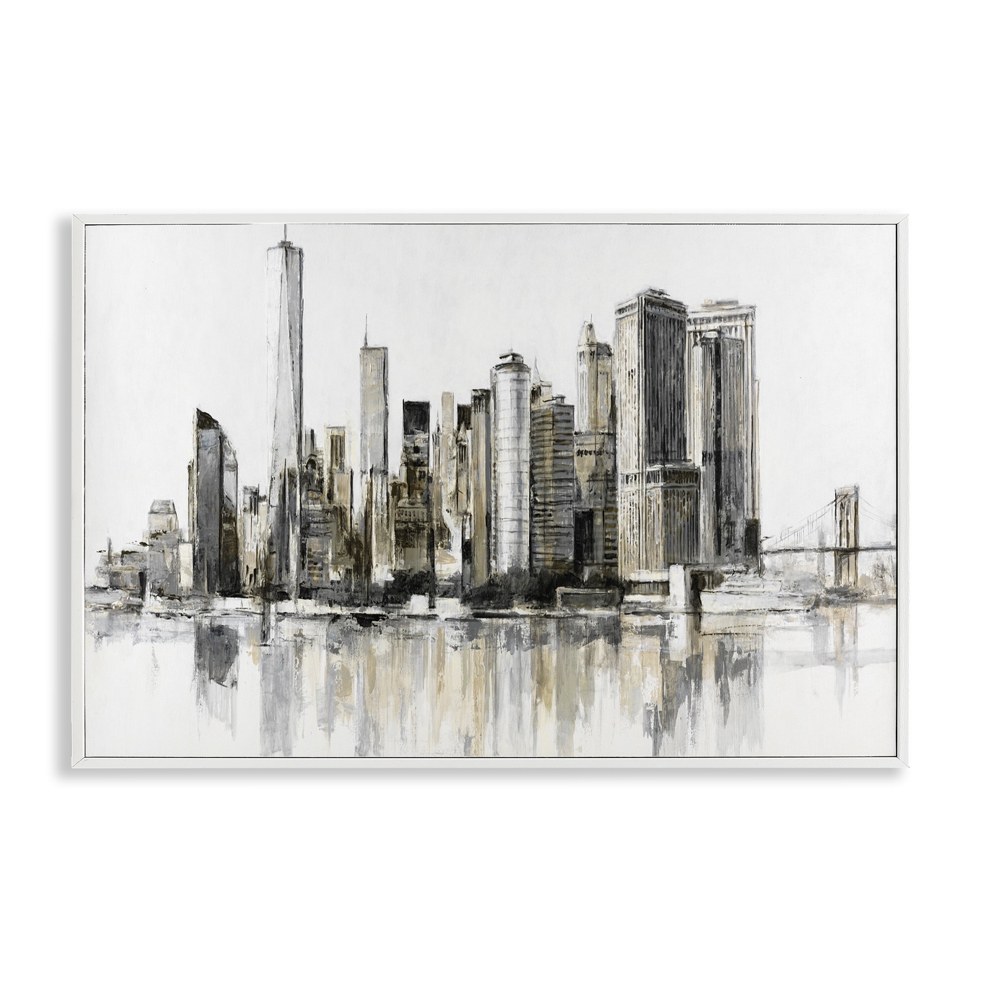 Stupell Industries Urban Skyline Reflection White Framed Giclee Art, design by Lorenzo Collective