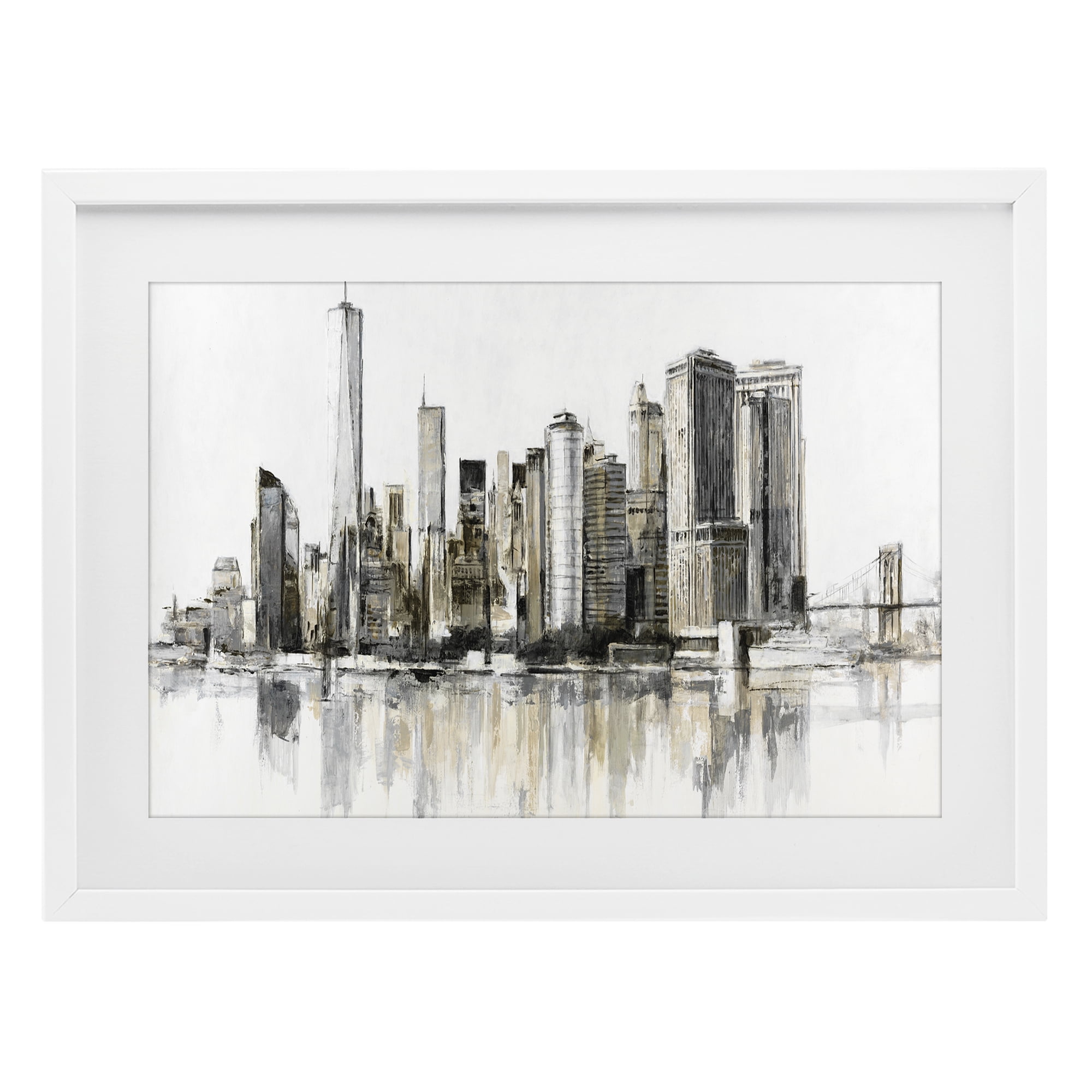 Stupell Industries Urban Skyline Reflection White Framed Print Under Glass, design by Lorenzo Collective